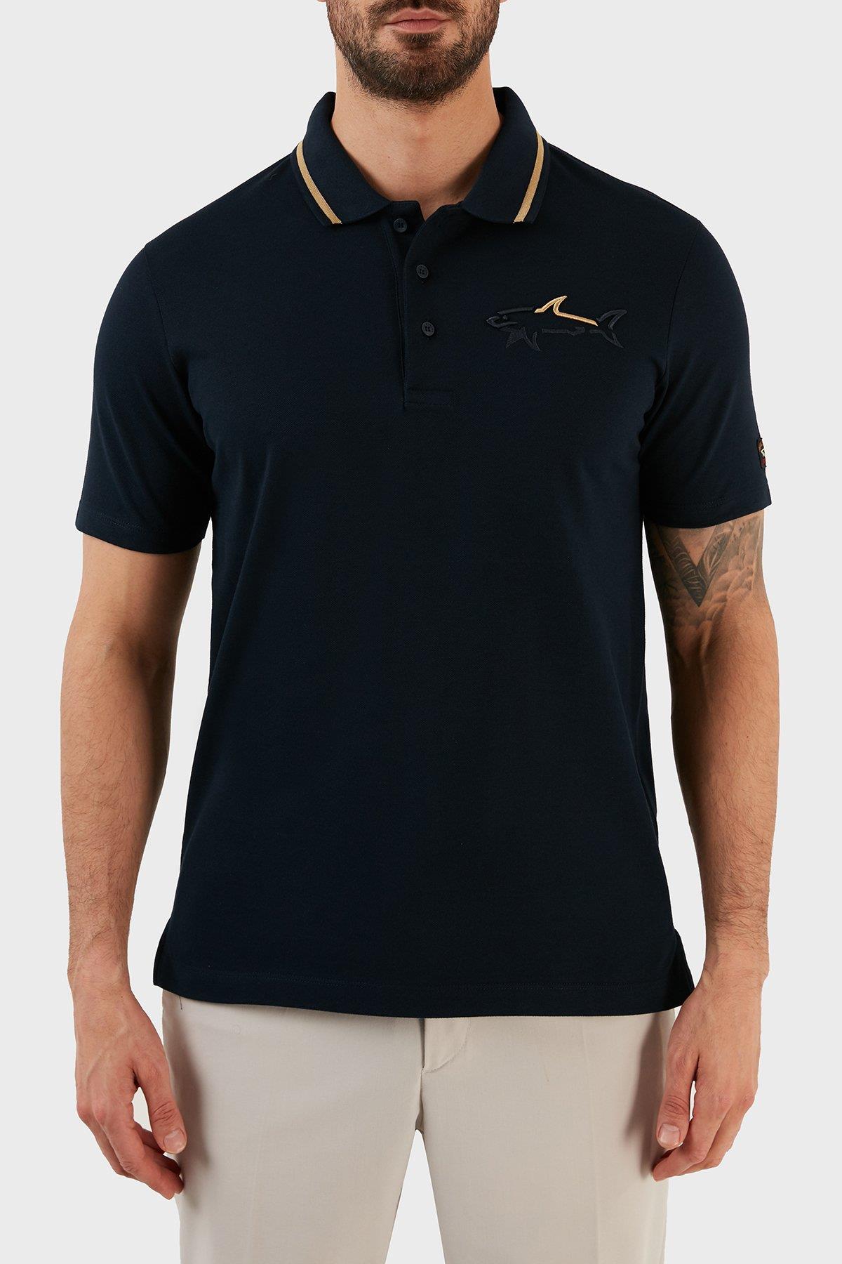 Paul Shark Paul Shark Erkek Polo Yaka Düğme Kapamalı Kısa Kollu Mavi Polo Yaka T-Shirt 12311732-130