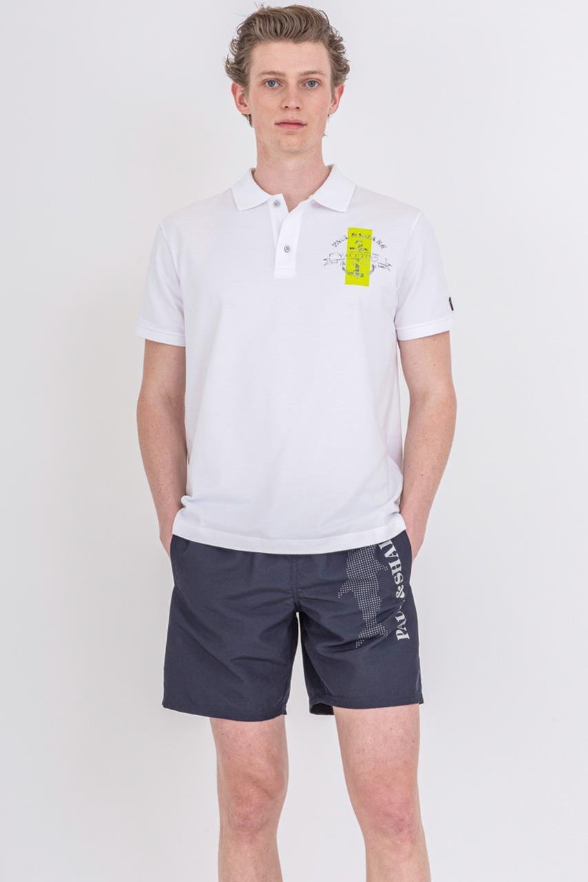Paul Shark Paul Shark Erkek Polo Yaka Düğme Kapamalı Kısa Kollu Beyaz Polo Yaka T-Shirt 22411228-010