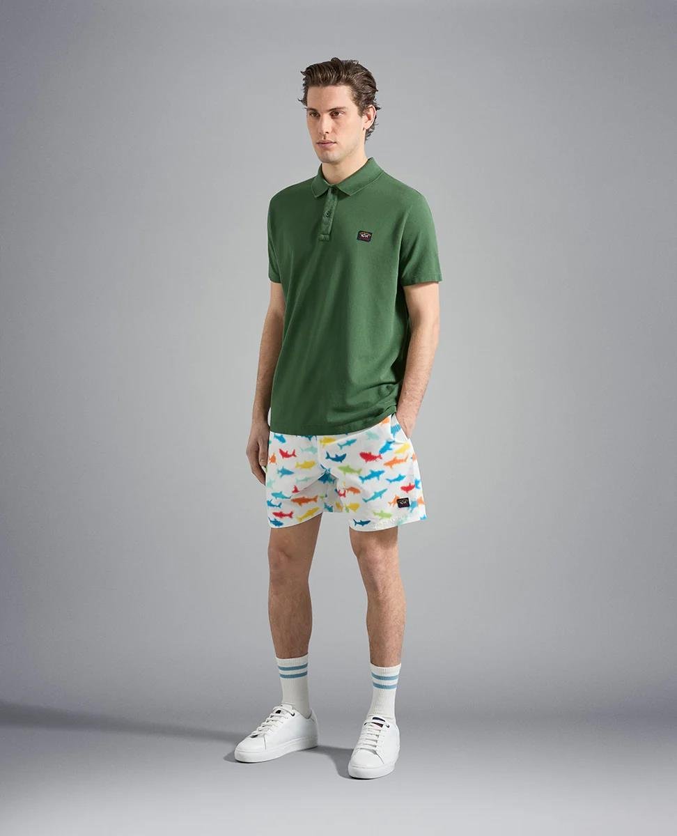 Paul Shark Paul Shark Erkek Regular Fit Desenli Beyaz Mayo 23415050-010