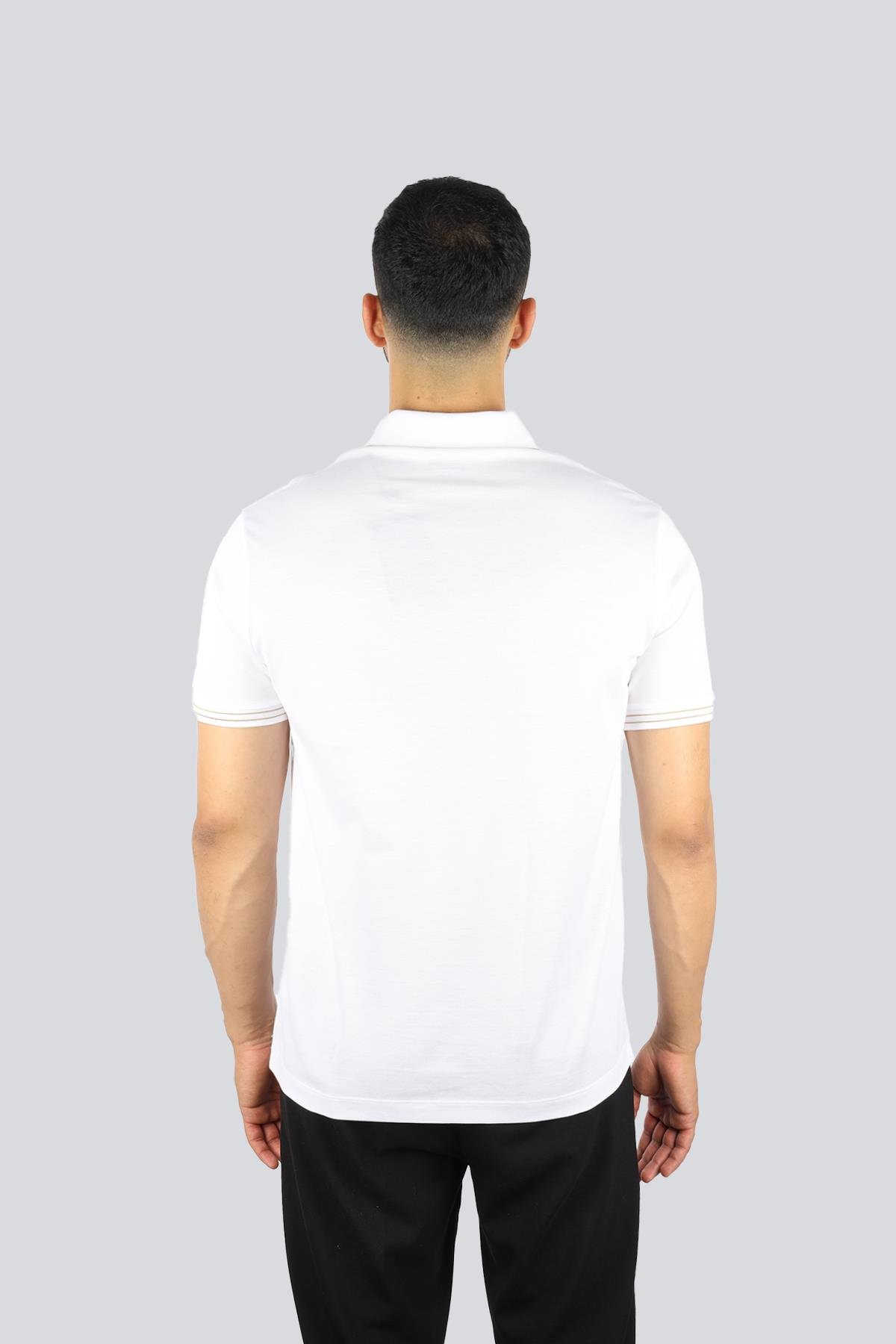 Paul Shark Paul Shark Erkek Regular Fit İnce Pike Pamuklu Kısa Kollu Beyaz-Altın Polo Yaka T-Shirt 25411236A-10E