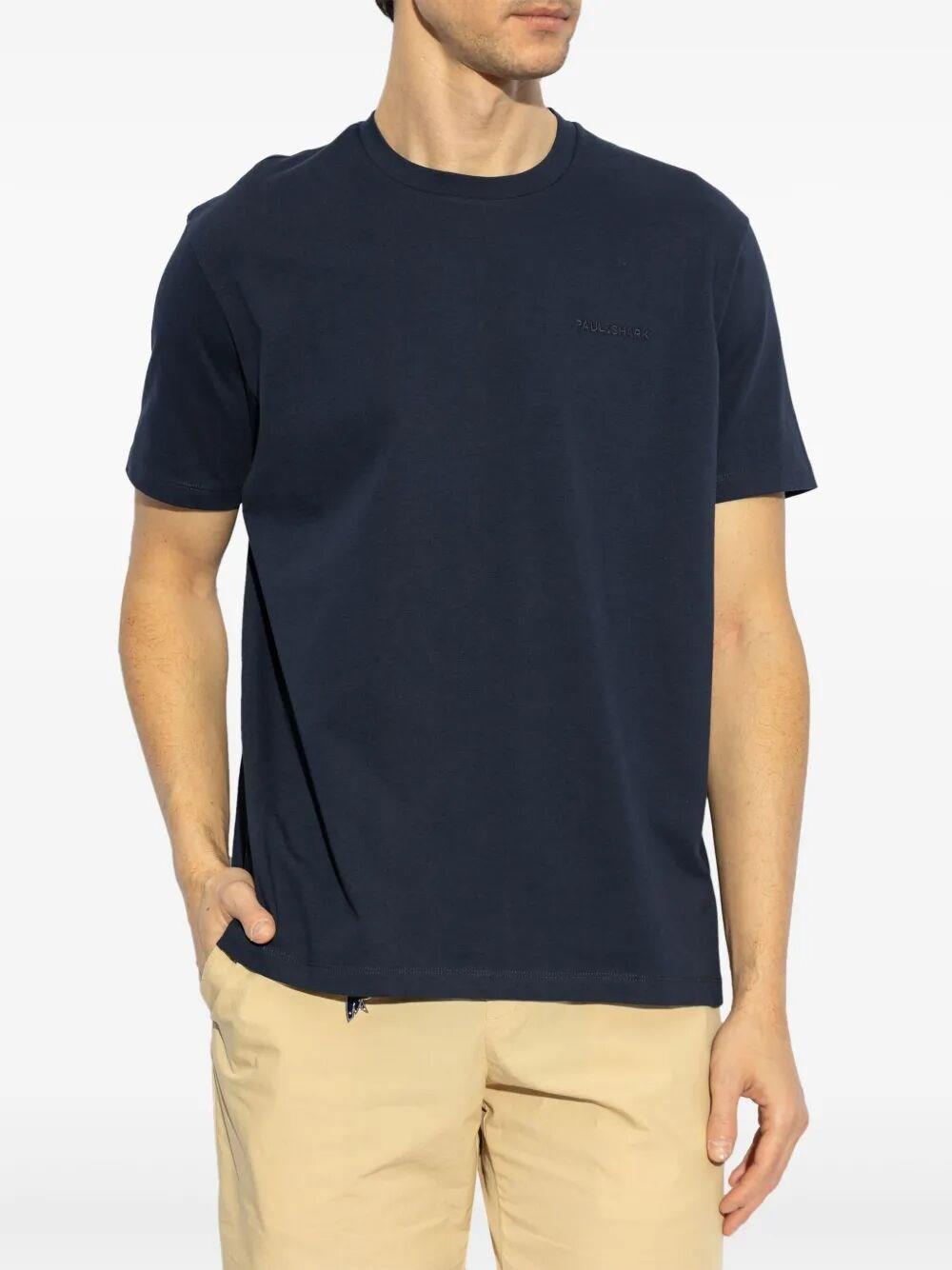 Paul Shark Paul Shark Erkek Regular Fit Yuvarlak Yaka Marka Logo İşlemeli %100 Pamuklu Kısa Kollu Lacivert T-Shirt 25411047-013