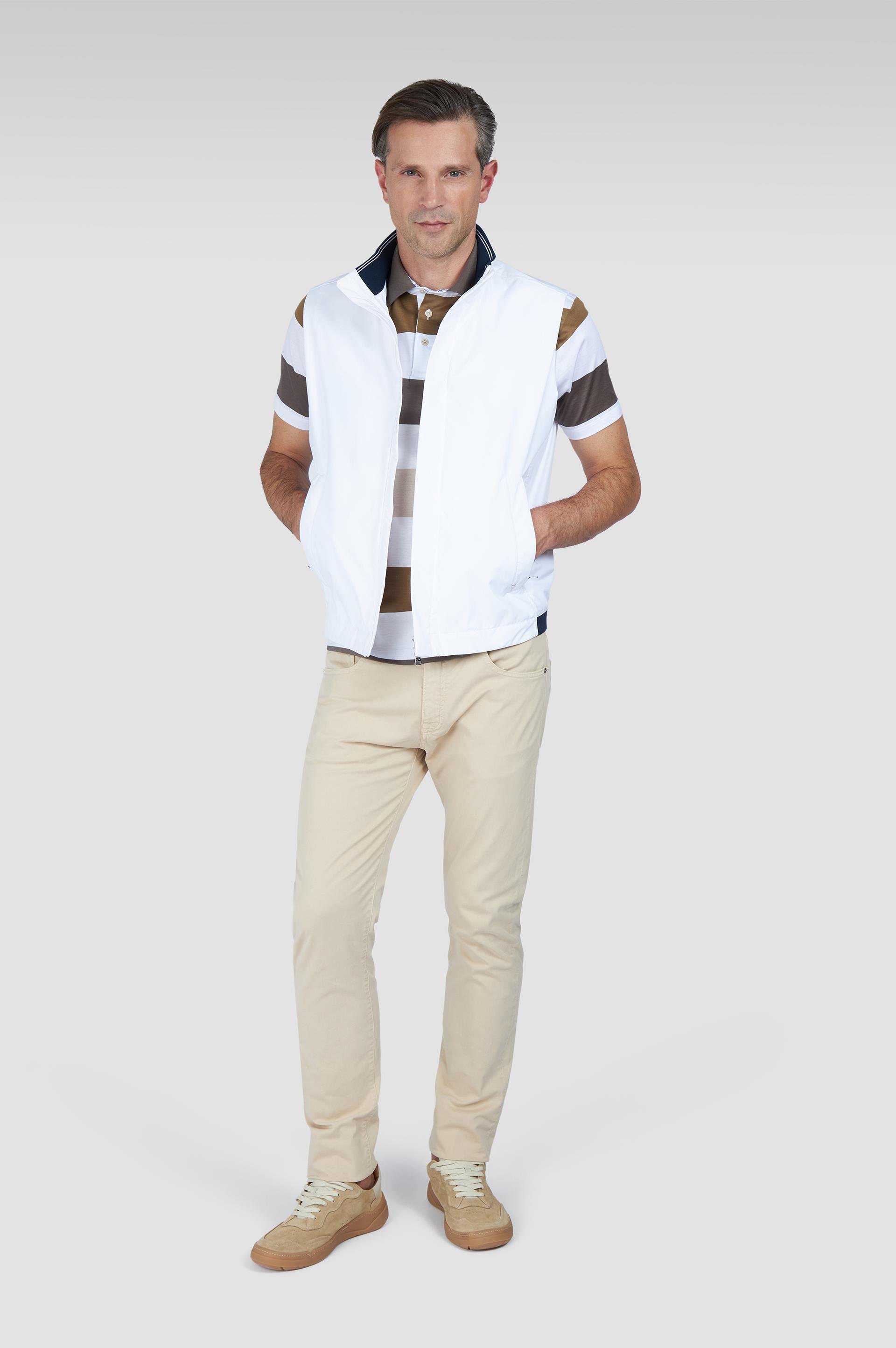 Paul Shark Paul Shark Erkek Regular Fit Rahat Esnek Kumaş Dik Yaka Uzun Kollu Beyaz Yelek 25412657-010