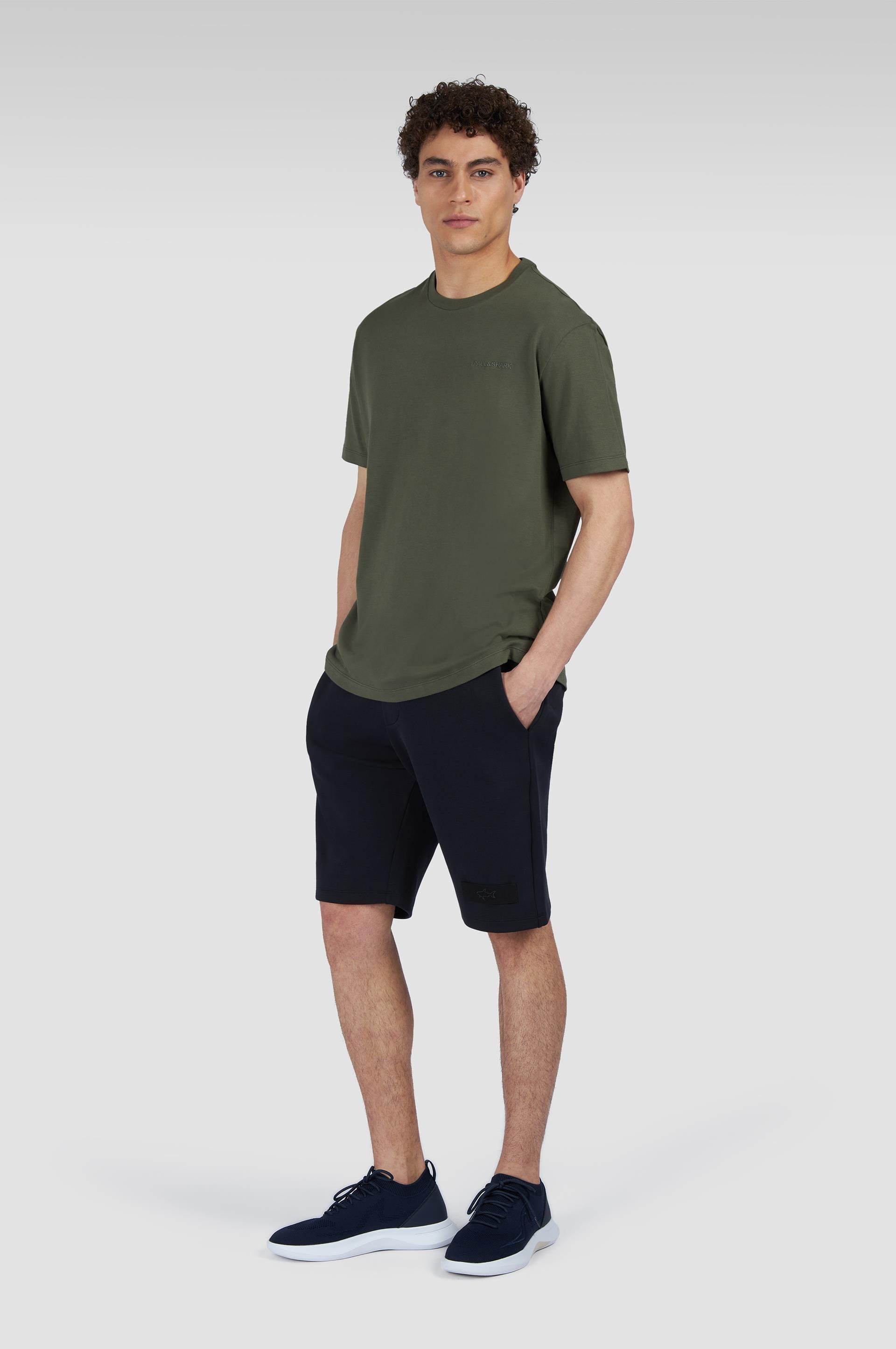 Paul Shark Paul Shark Erkek Regular Fit Yuvarlak Yaka Marka Logo İşlemeli %100 Pamuklu Kısa Kollu Yeşil T-Shirt 25411047-089