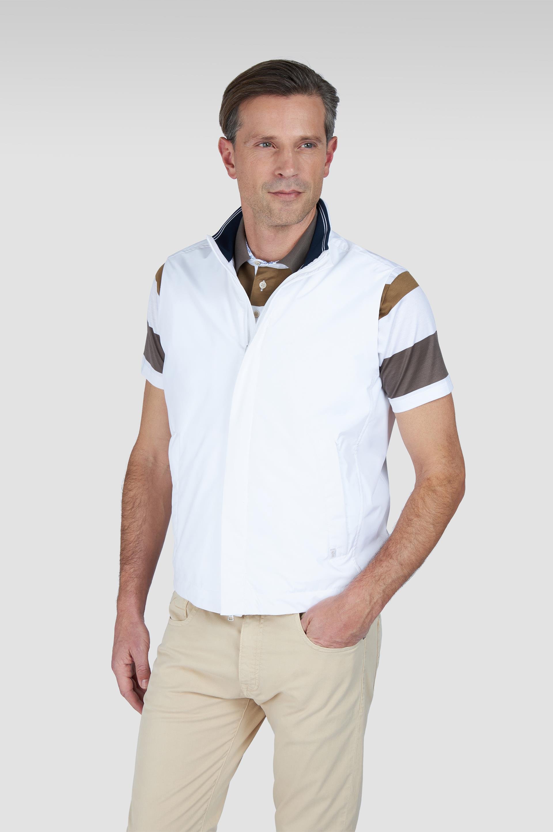 Paul Shark Paul Shark Erkek Regular Fit Rahat Esnek Kumaş Dik Yaka Uzun Kollu Beyaz Yelek 25412657-010