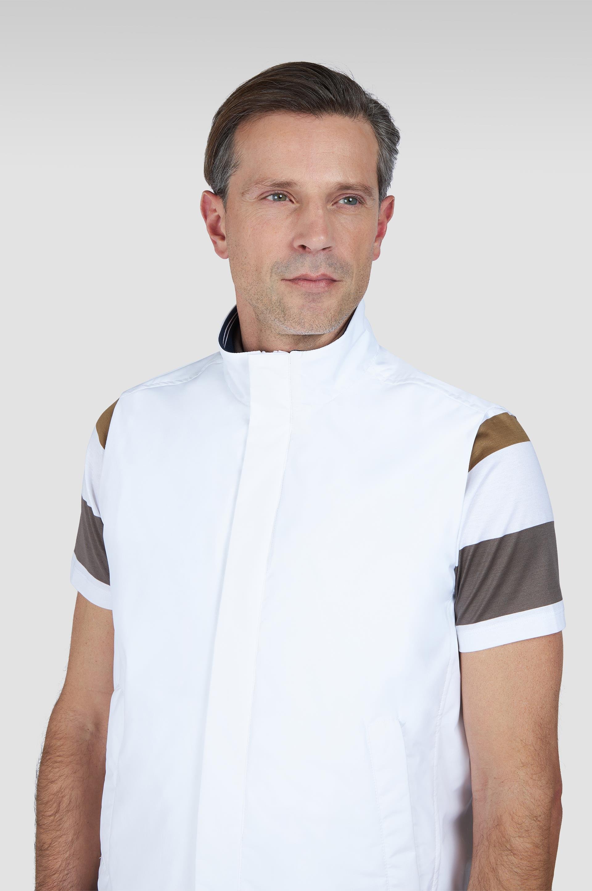 Paul Shark Paul Shark Erkek Regular Fit Rahat Esnek Kumaş Dik Yaka Uzun Kollu Beyaz Yelek 25412657-010