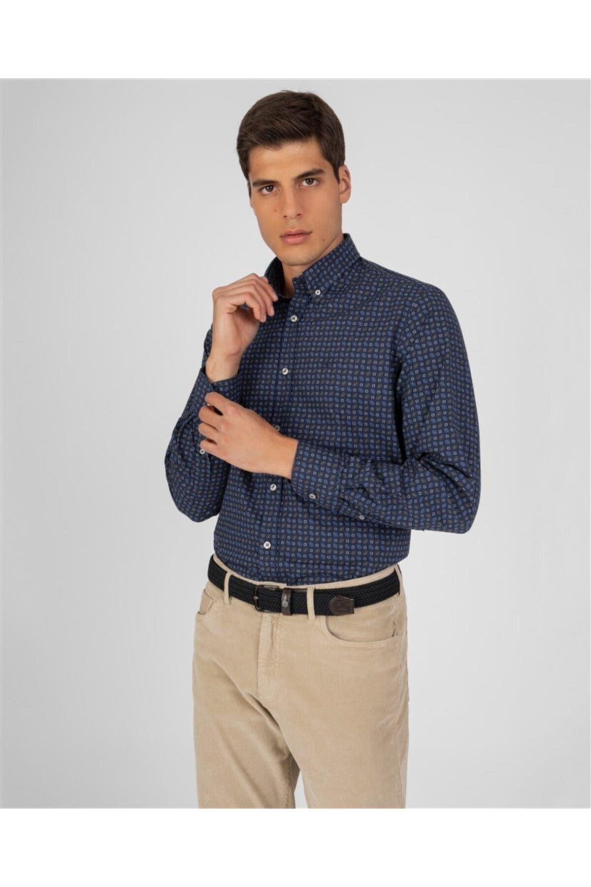 Paul Shark Paul Shark Erkek Relaxed Fit Pamuklu Düğmeli Lacivert Gömlek 11313103JF-007