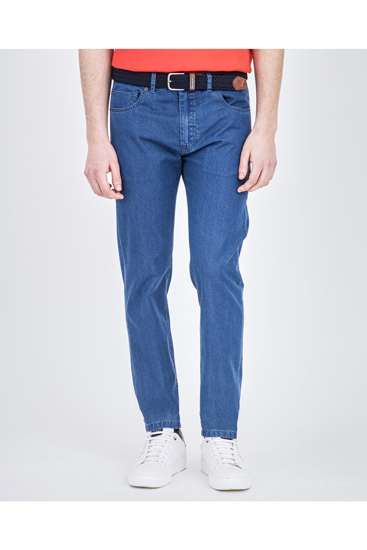 Paul Shark Paul Shark Erkek Slim Fit Düz Fermuarlı Lacivert Jeans 22414118-013