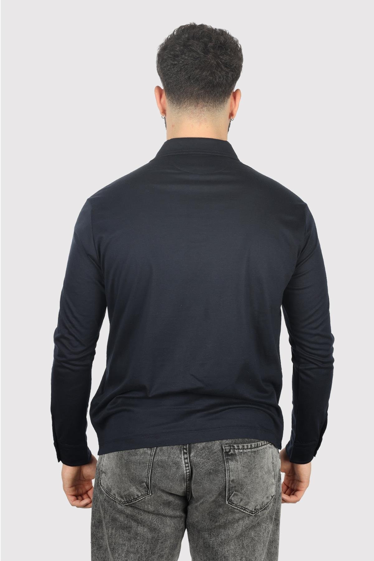 Paul Shark Paul Shark Erkek Uzun Kollu Düğme Kapamalı Polo Yaka Lacivert Polo Yaka T-Shirt 14311744-050