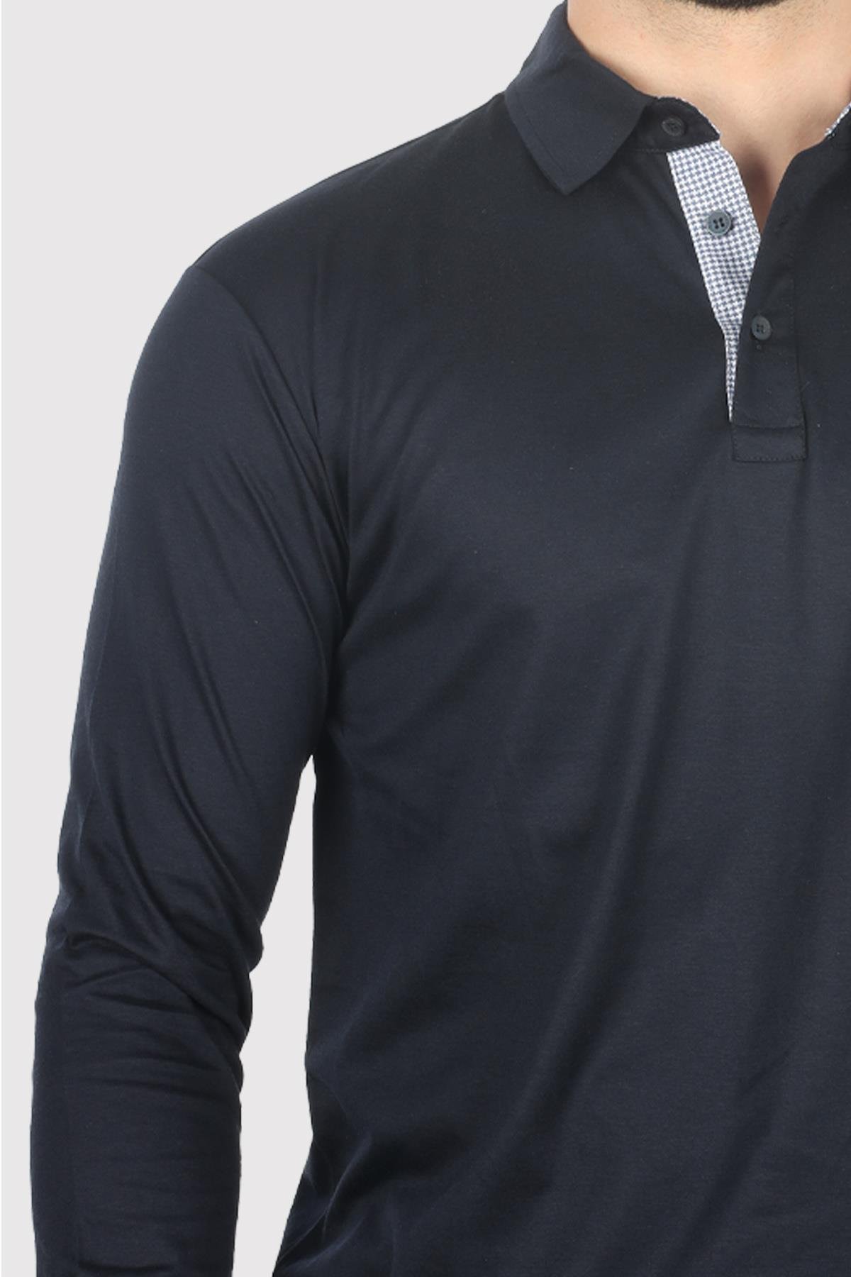 Paul Shark Paul Shark Erkek Uzun Kollu Düğme Kapamalı Polo Yaka Lacivert Polo Yaka T-Shirt 14311744-050