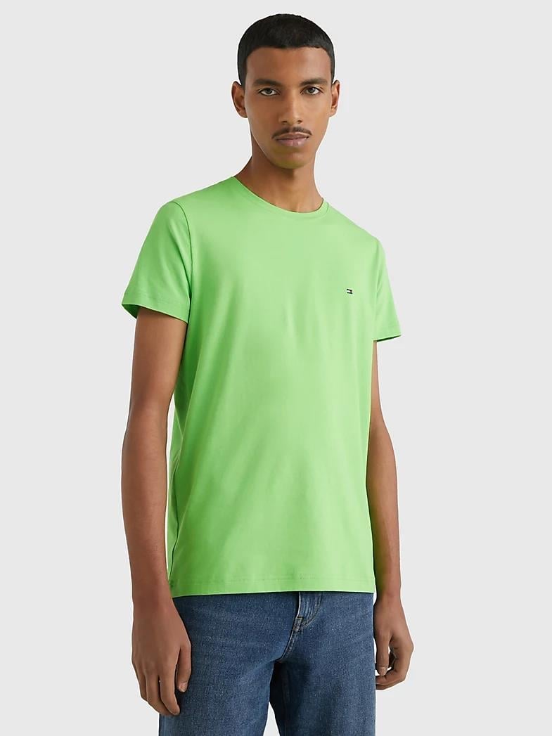 Tommy Hilfiger Tommy Hilfiger Erkek Dokuma Kumaş Kısa Kol Düz Model Yeşil T-Shirt MW0MW10800-LWY