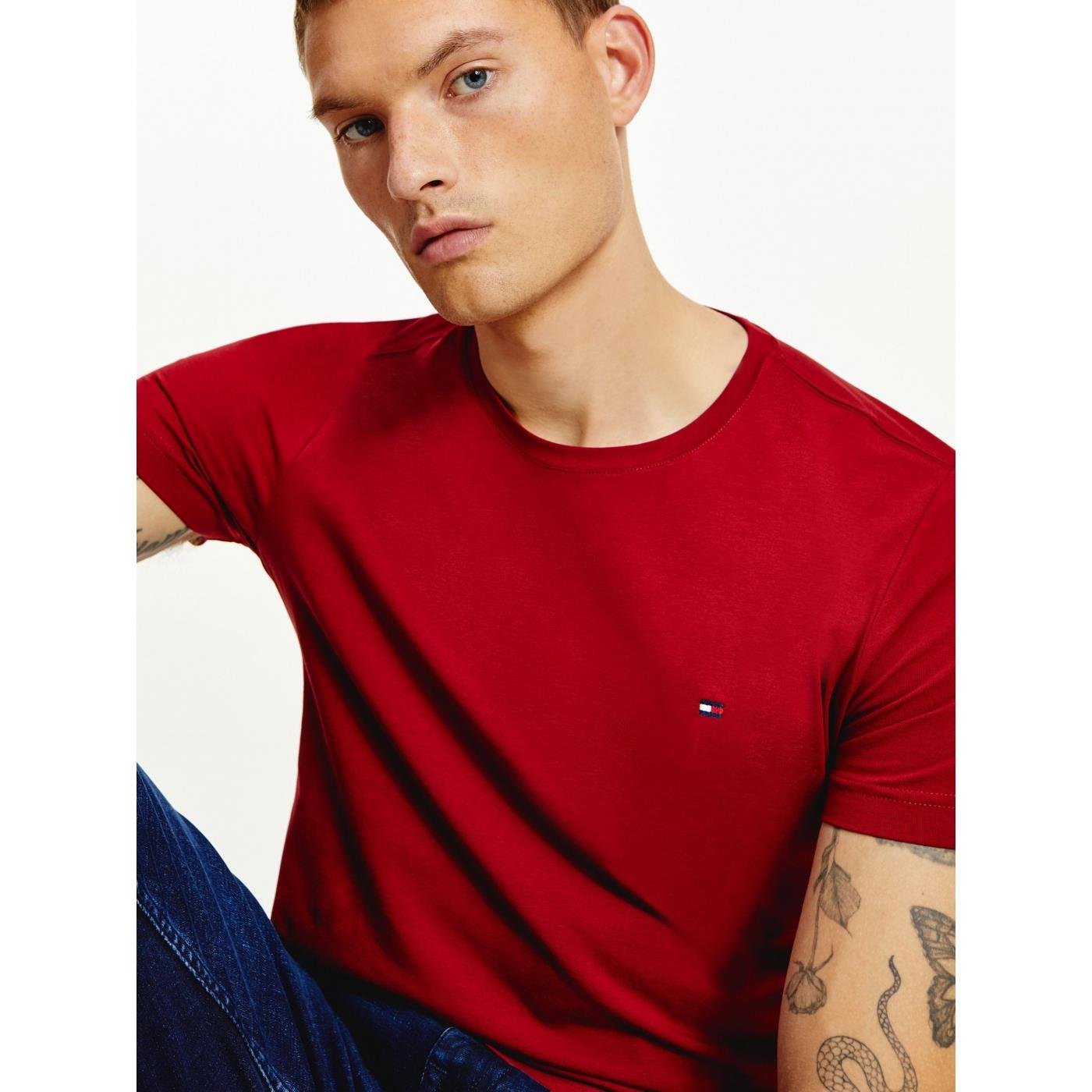 Tommy Hilfiger Tommy Hilfiger Erkek Dokuma Kumaş Kısa Kol Düz Model Kırmızı1 T-Shirt MW0MW10800-XIT