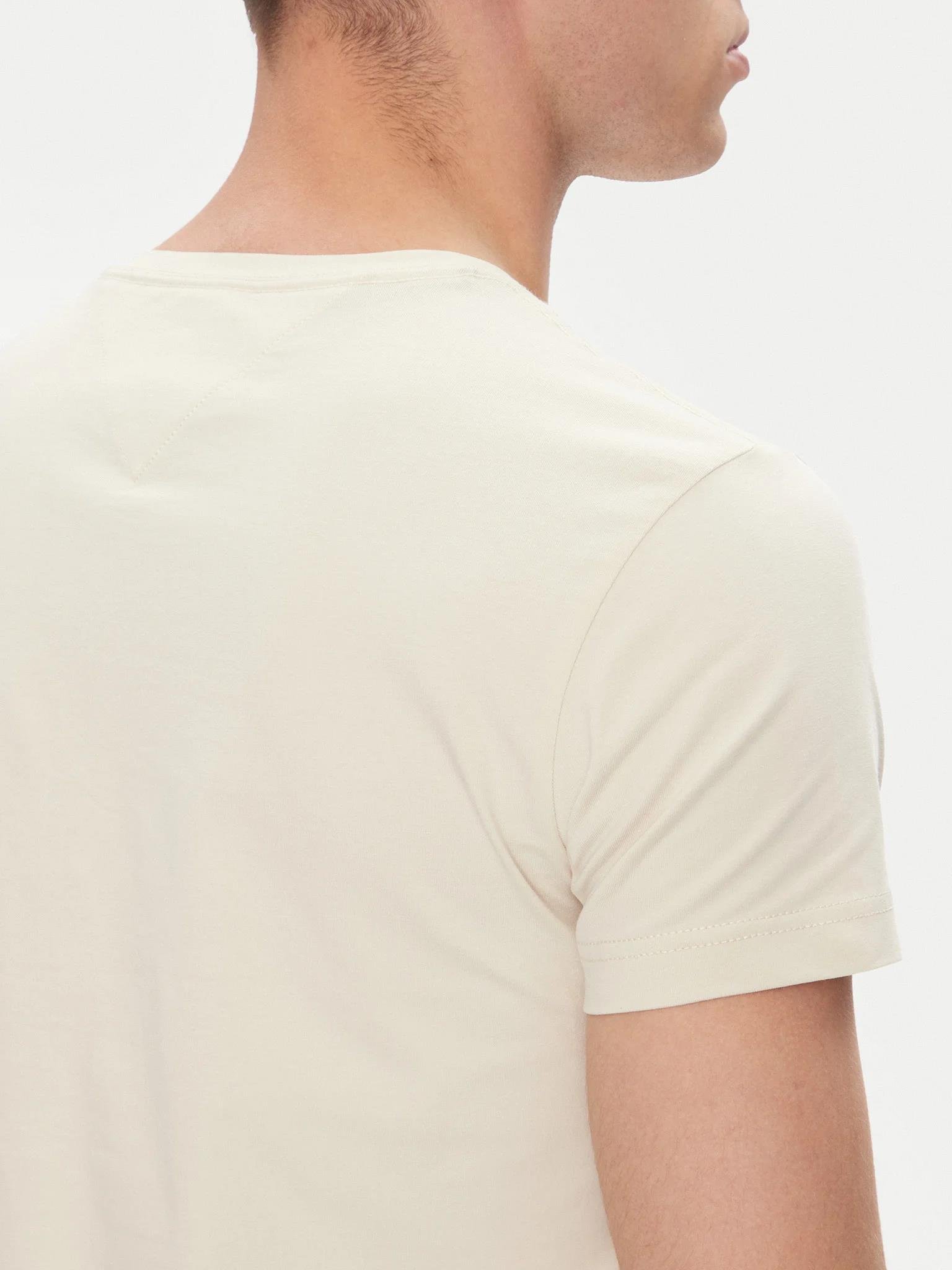 TOMMY HILFIGER Tommy Hilfiger Erkek Dokuma Kumaş Kısa Kol Düz Model Bej T-Shirt MW0MW10800-ACG