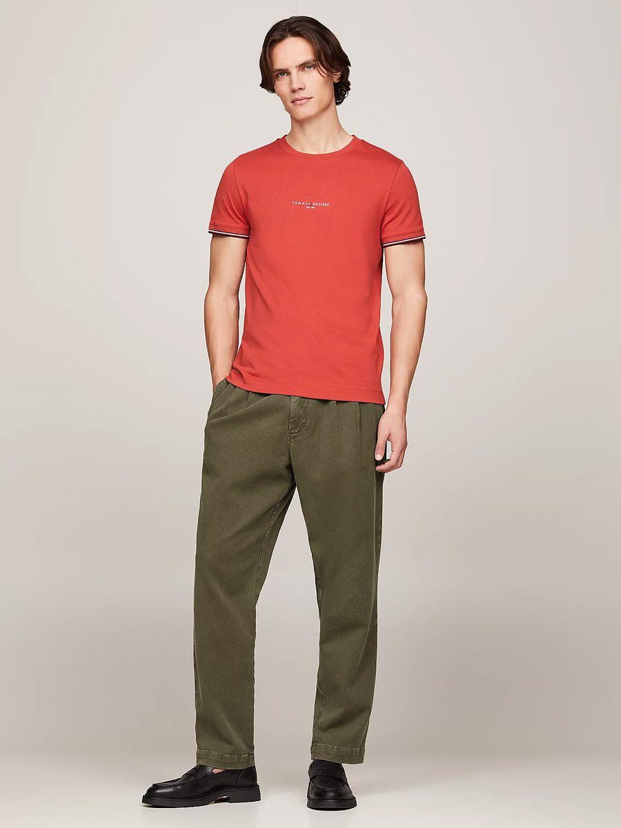 TOMMY HILFIGER Tommy Hilfiger Erkek Dokuma Kumaş Kısa Kol Düz Model Kırmızı T-Shirt MW0MW32584-XLD