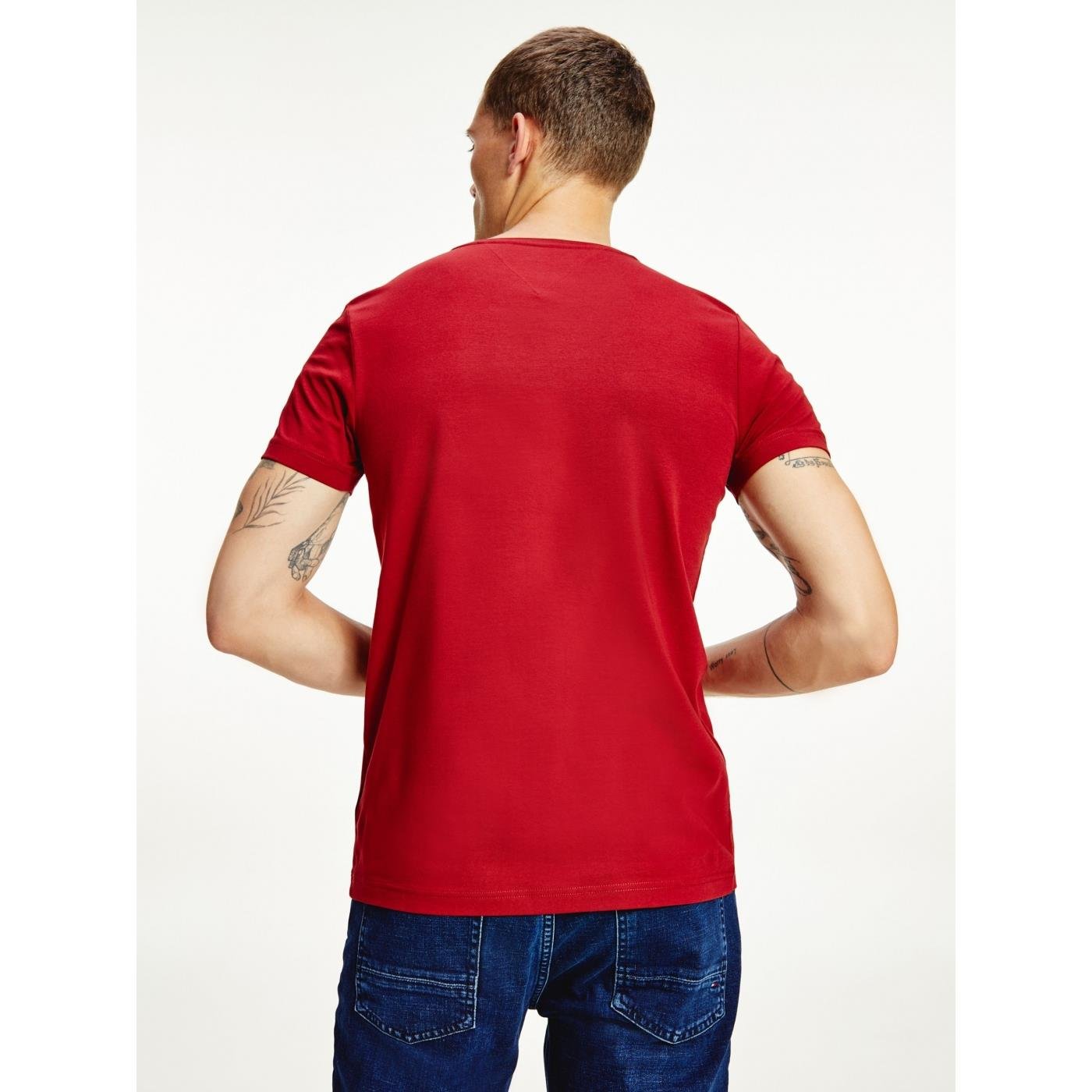 Tommy Hilfiger Tommy Hilfiger Erkek Dokuma Kumaş Kısa Kol Düz Model Kırmızı1 T-Shirt MW0MW10800-XIT