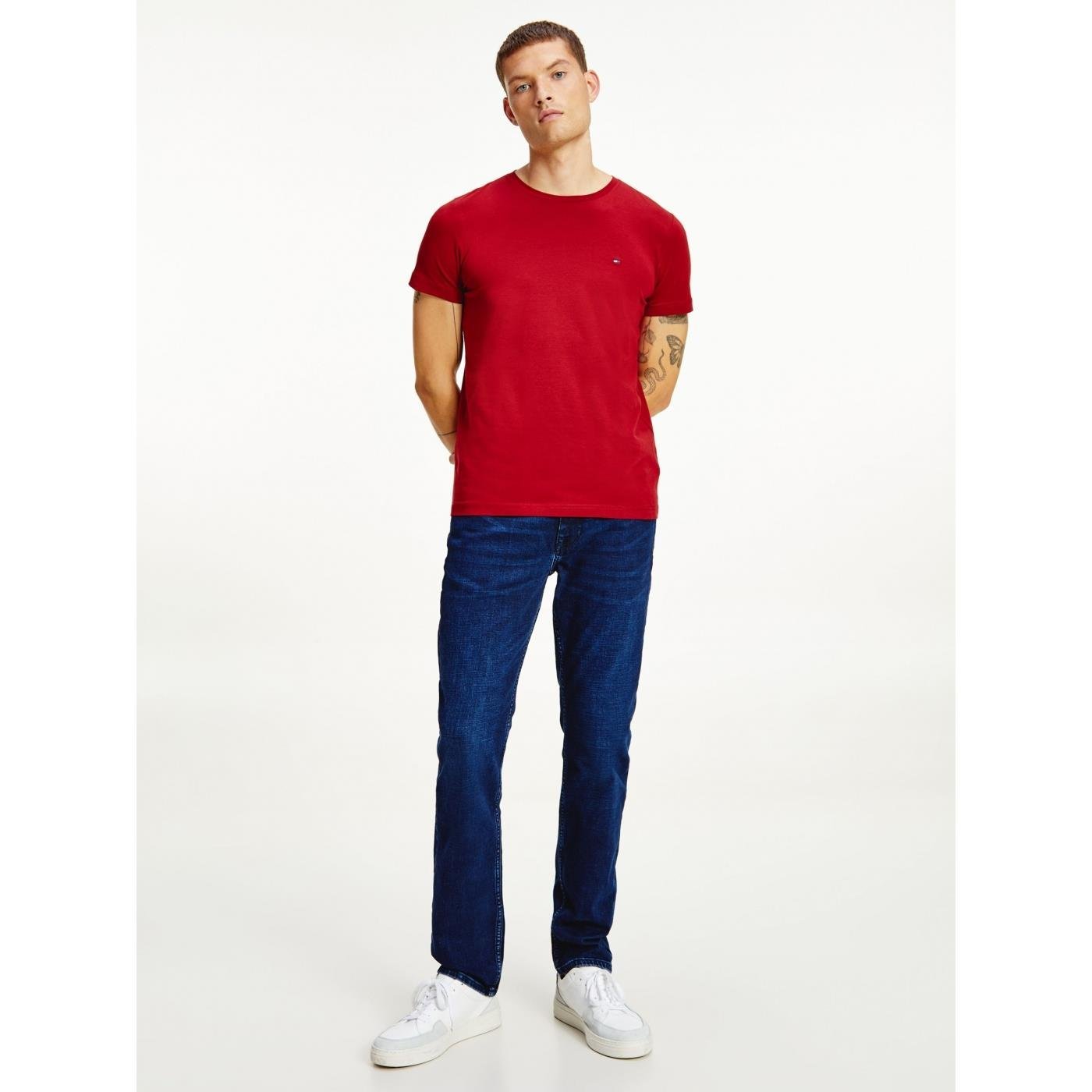 Tommy Hilfiger Tommy Hilfiger Erkek Dokuma Kumaş Kısa Kol Düz Model Kırmızı1 T-Shirt MW0MW10800-XIT