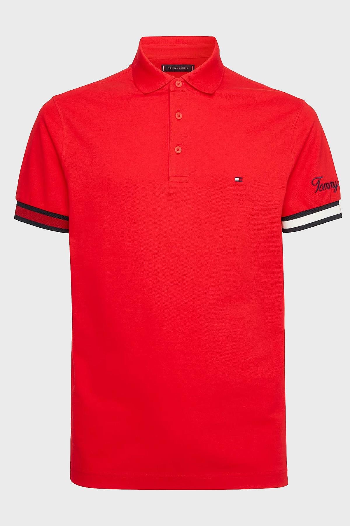 Tommy Hilfiger Tommy Hilfiger Erkek Dokuma Polo Yaka Kısa Kol Günlük Kırmızı Polo Yaka T-Shirt MW0MW30764-XLG