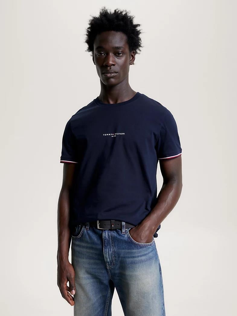 Tommy Hilfiger Tommy Hilfiger Erkek Dokuma Kumaş Kısa Kol Düz Model Lacivert T-Shirt MW0MW32584-DW5