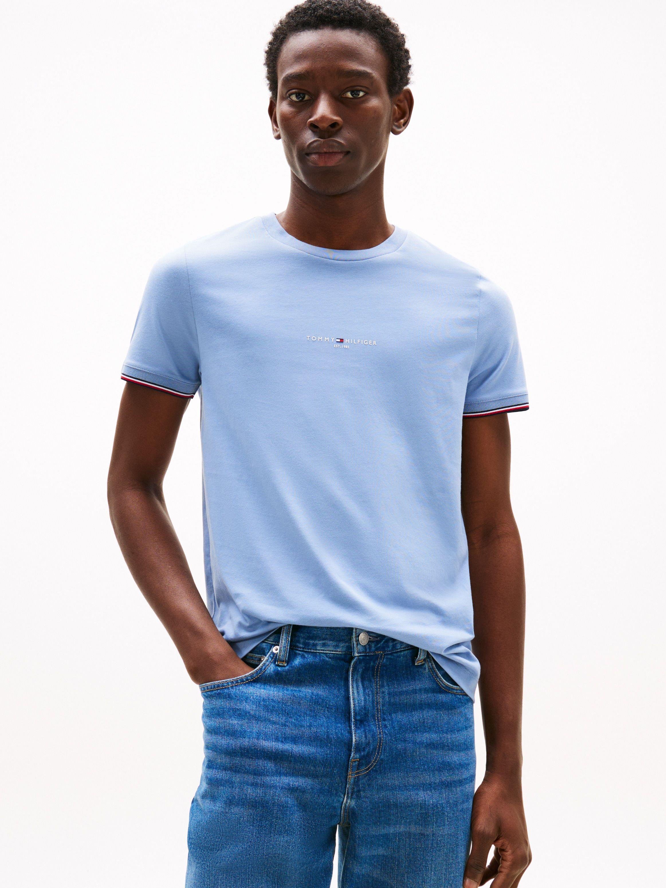 TOMMY HILFIGER Tommy Hilfiger Erkek Dokuma Kumaş Kısa Kol Düz Model Mavi1 T-Shirt MW0MW32584-C2B