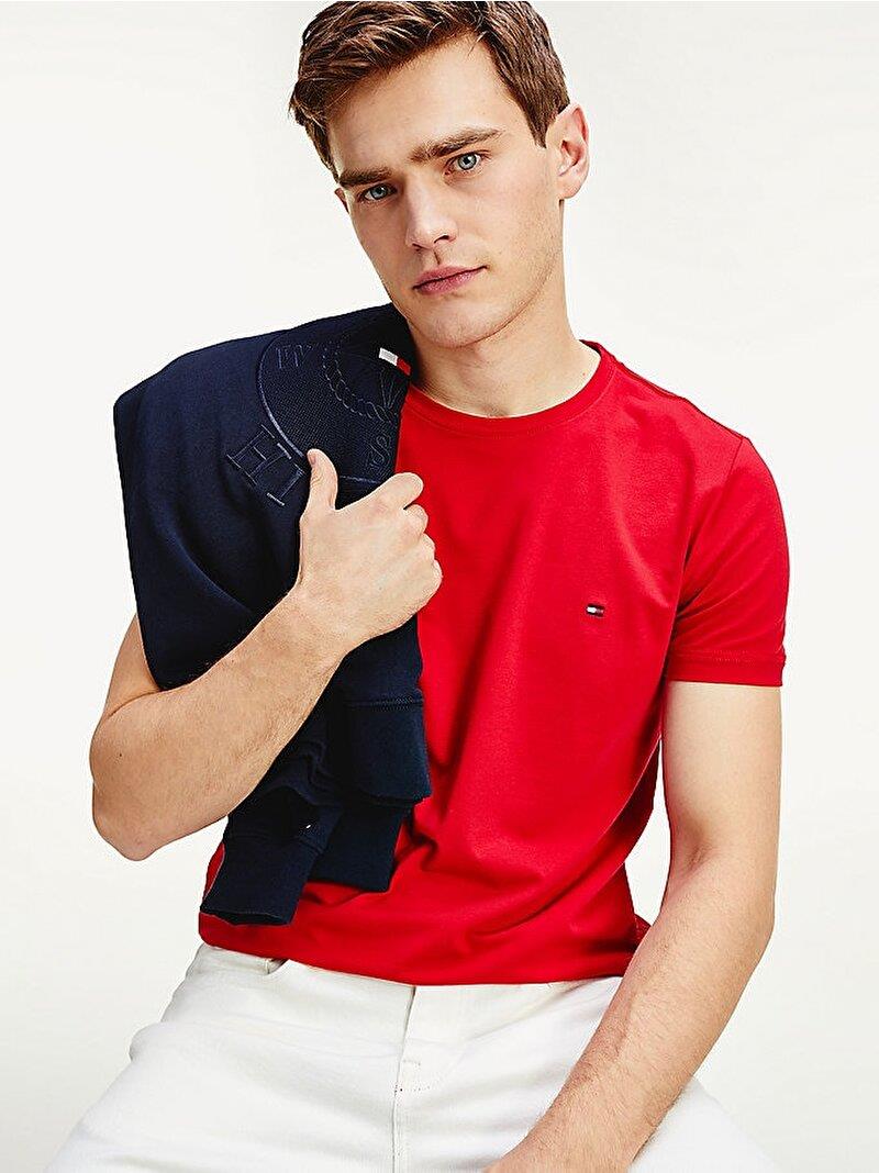 Tommy Hilfiger Tommy Hilfiger Erkek Dokuma Kumaş Kısa Kol Düz Model Kırmızı T-Shirt MW0MW10800-XLG