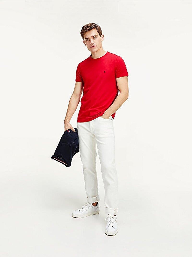 Tommy Hilfiger Tommy Hilfiger Erkek Dokuma Kumaş Kısa Kol Düz Model Kırmızı T-Shirt MW0MW10800-XLG