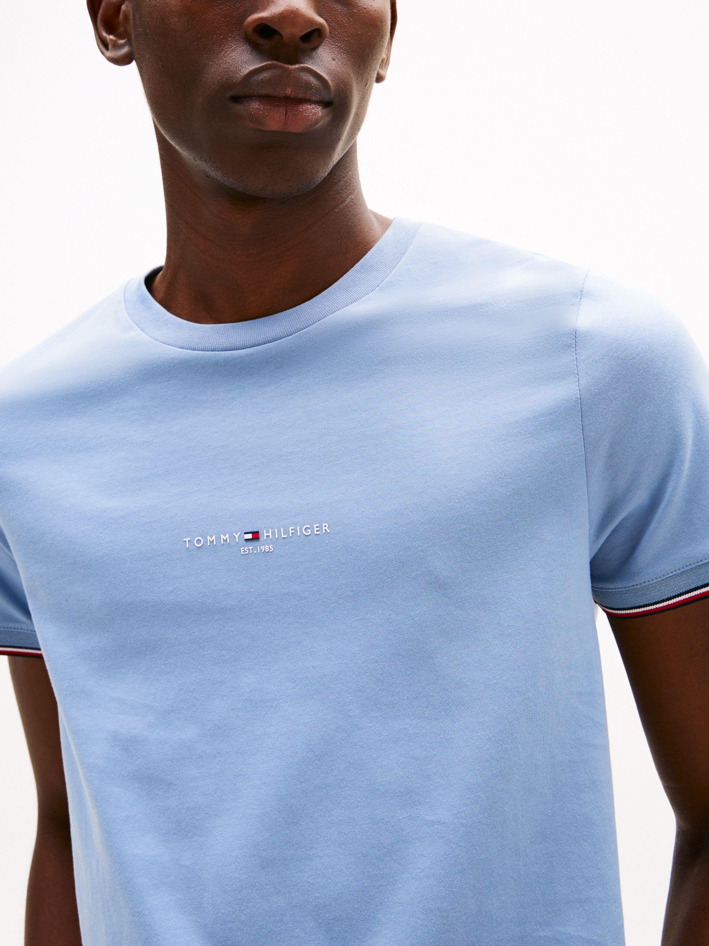 TOMMY HILFIGER Tommy Hilfiger Erkek Dokuma Kumaş Kısa Kol Düz Model Mavi1 T-Shirt MW0MW32584-C2B