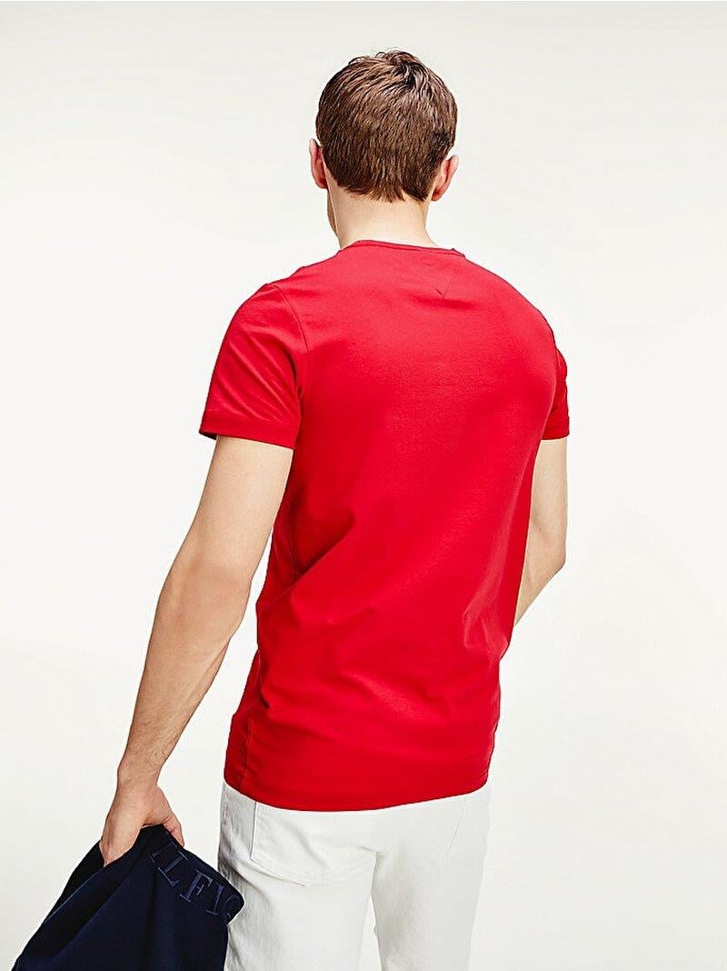 Tommy Hilfiger Tommy Hilfiger Erkek Dokuma Kumaş Kısa Kol Düz Model Kırmızı T-Shirt MW0MW10800-XLG