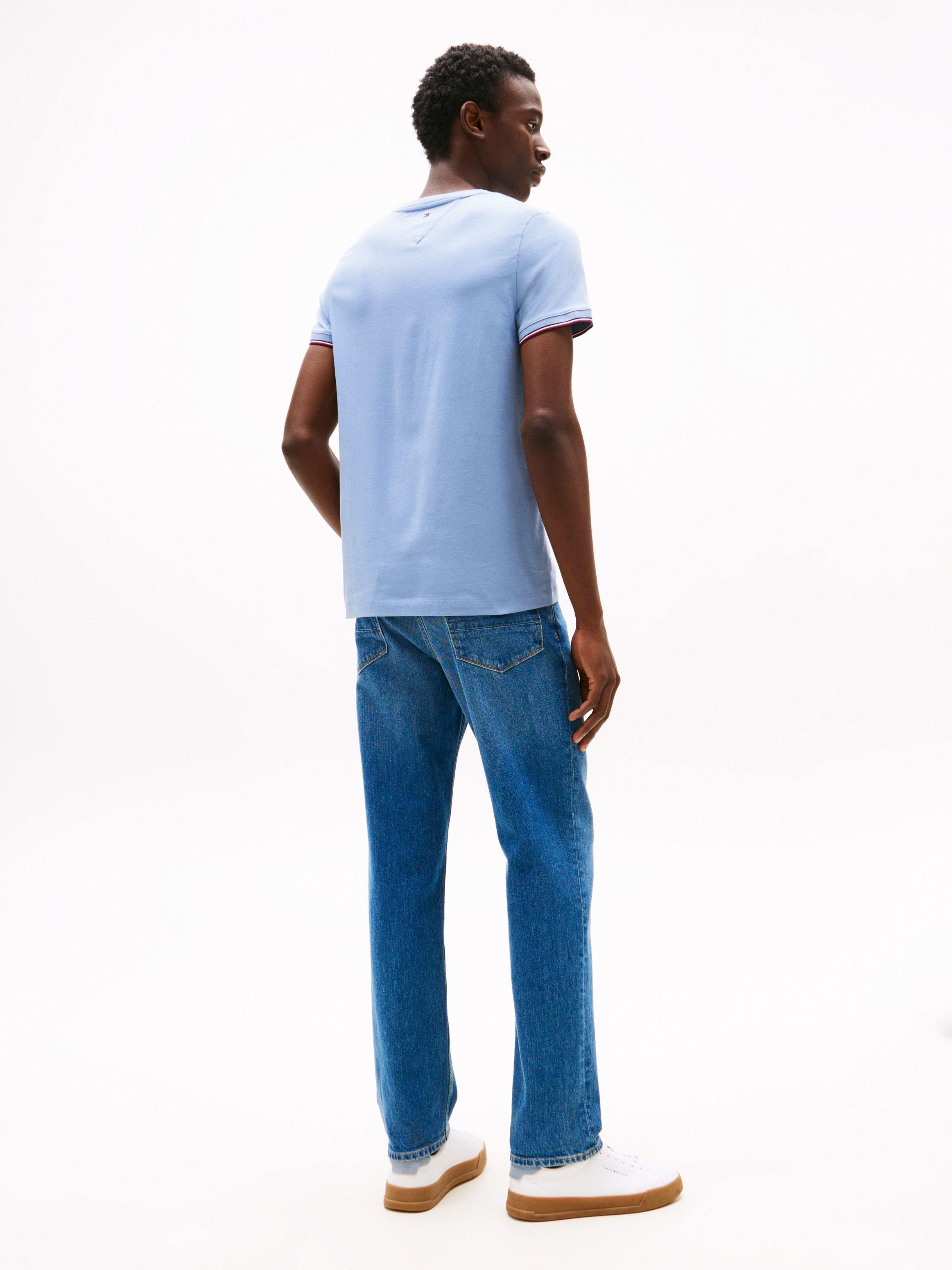 TOMMY HILFIGER Tommy Hilfiger Erkek Dokuma Kumaş Kısa Kol Düz Model Mavi1 T-Shirt MW0MW32584-C2B