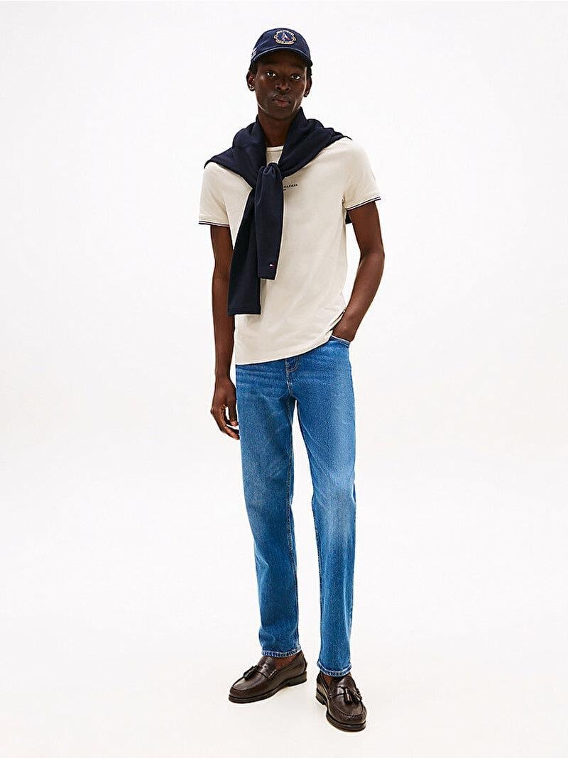 TOMMY HILFIGER Tommy Hilfiger Erkek Dokuma Kumaş Kısa Kol Düz Model Bej T-Shirt MW0MW32584-ACG