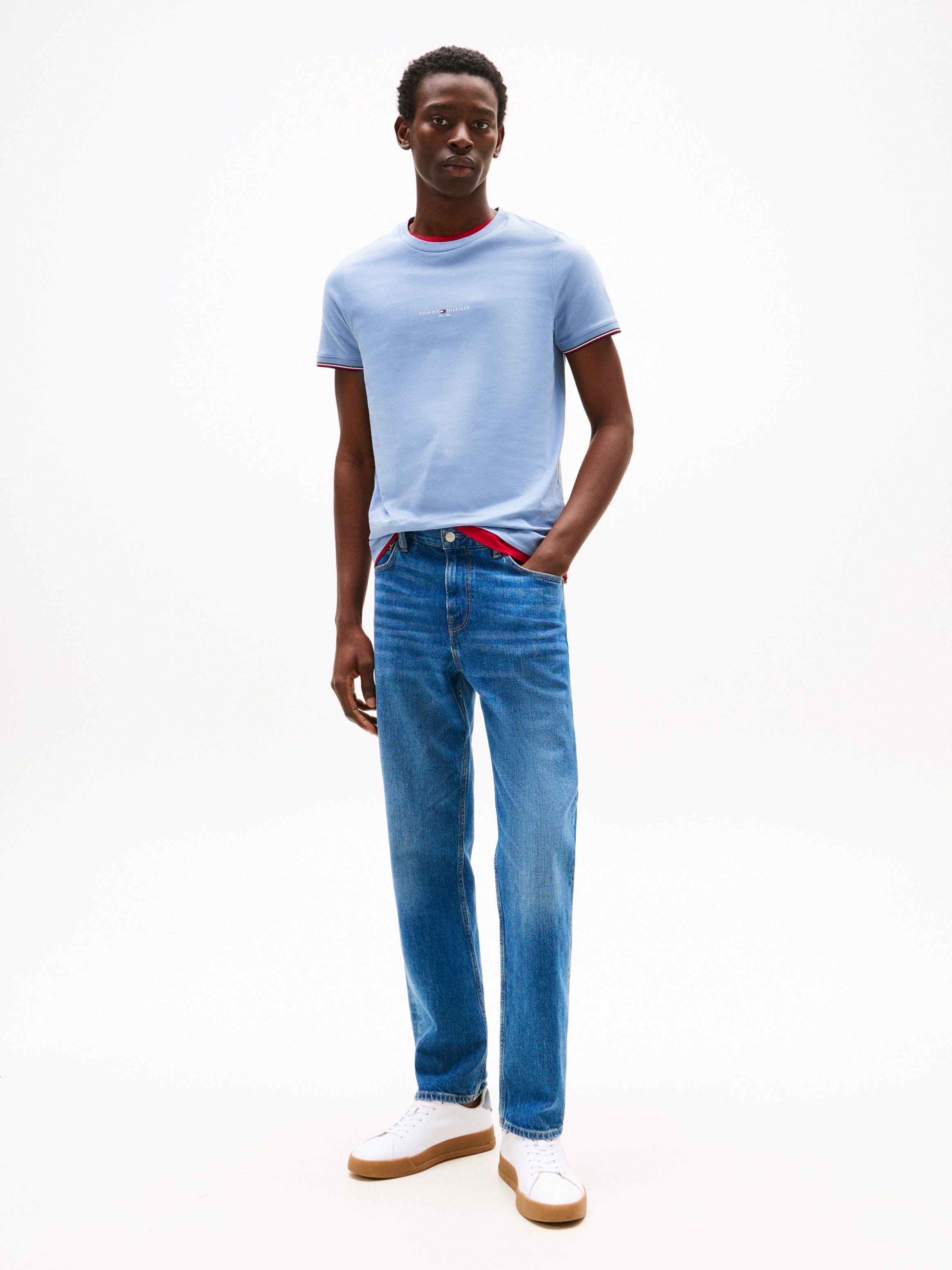 TOMMY HILFIGER Tommy Hilfiger Erkek Dokuma Kumaş Kısa Kol Düz Model Mavi1 T-Shirt MW0MW32584-C2B
