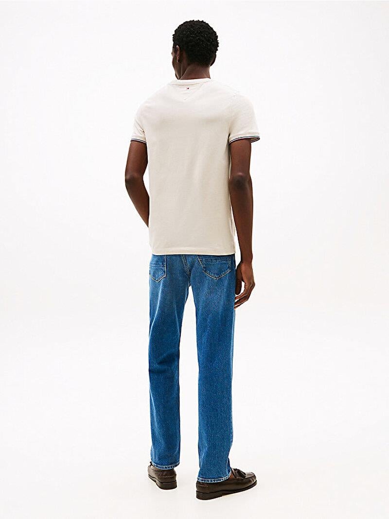 TOMMY HILFIGER Tommy Hilfiger Erkek Dokuma Kumaş Kısa Kol Düz Model Bej T-Shirt MW0MW32584-ACG