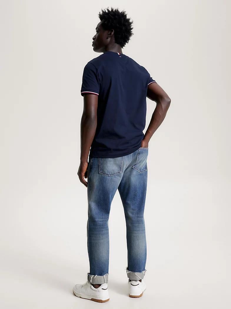 Tommy Hilfiger Tommy Hilfiger Erkek Dokuma Kumaş Kısa Kol Düz Model Lacivert T-Shirt MW0MW32584-DW5