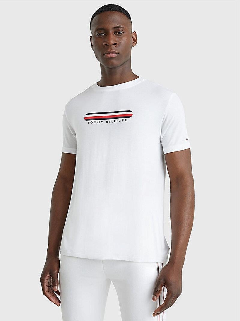 Tommy Hilfiger Tommy Hilfiger Erkek Dokuma Kumaş Kısa Kol Düz Model Beyaz T-Shirt UM0UM02348-YBR
