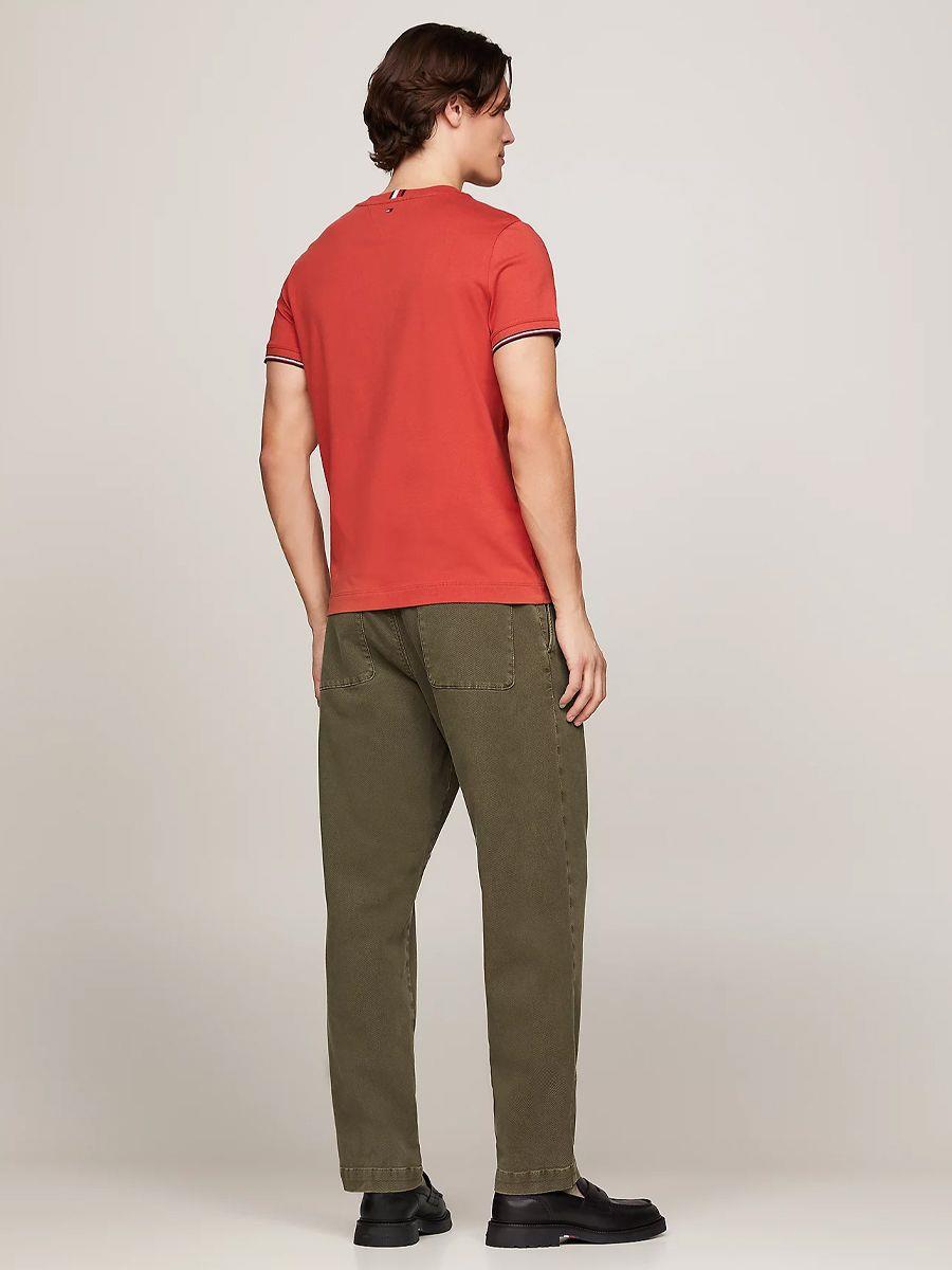 TOMMY HILFIGER Tommy Hilfiger Erkek Dokuma Kumaş Kısa Kol Düz Model Kırmızı T-Shirt MW0MW32584-XLD