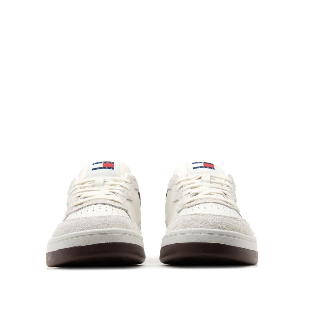 TOMMY HILFIGER Tommy Hilfiger Erkek Düz ve Rahat Taban Süet Detaylı Deri Beyaz Ayakkabı EM0EM01566-YBI