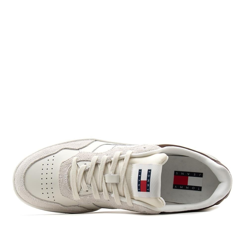 TOMMY HILFIGER Tommy Hilfiger Erkek Düz ve Rahat Taban Süet Detaylı Deri Beyaz Ayakkabı EM0EM01566-YBI