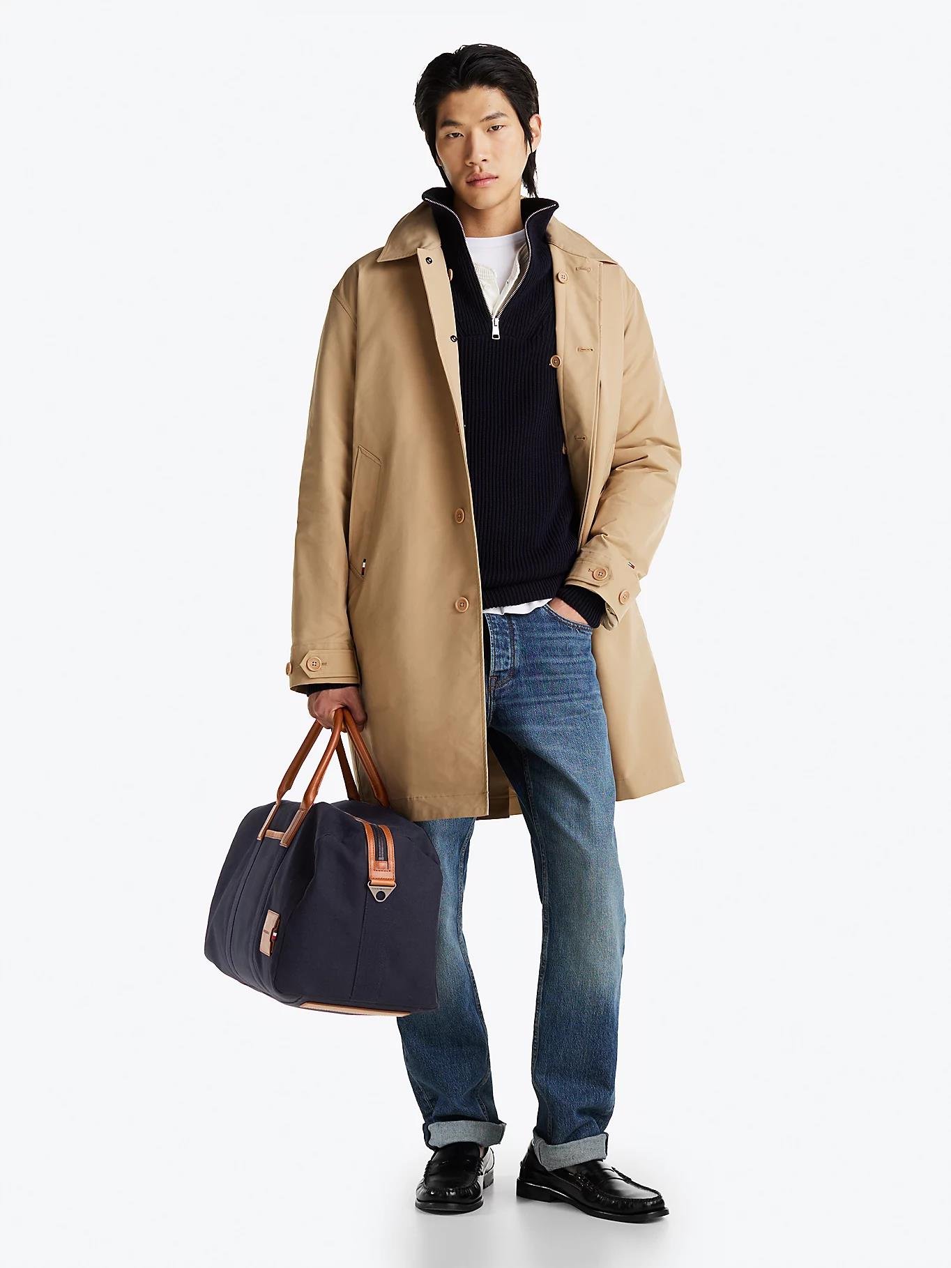 TOMMY HILFIGER Tommy Hilfiger Erkek Geniş Tasarım Pamuklu Logo Desenli Lacivert Valiz AM0AM13082-DW6