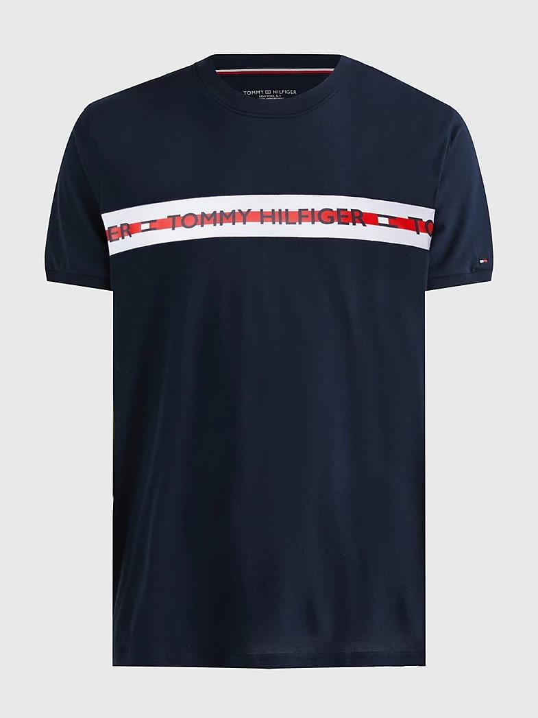 Tommy Hilfiger Tommy Hilfiger Erkek Kısa Kollu Yuvarlak Yaka Logolu Lacivert T-Shirt UM0UM01915-DW5