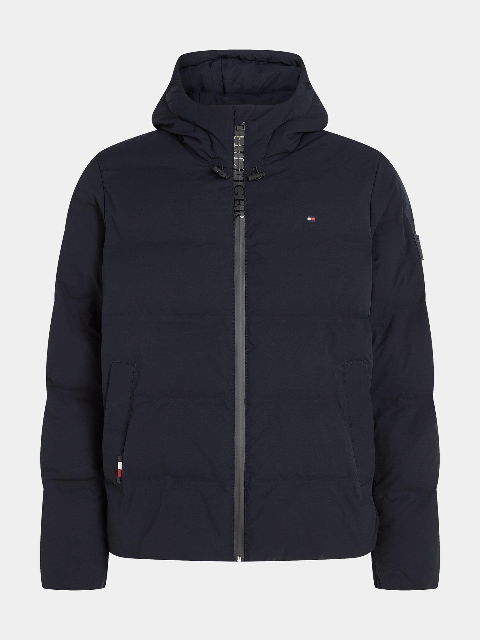Tommy Hilfiger Tommy Hilfiger Erkek Logolu Kapüşonlu Uzun Kollu Günlük Kullanım Lacivert Mont MW0MW33958-DW5