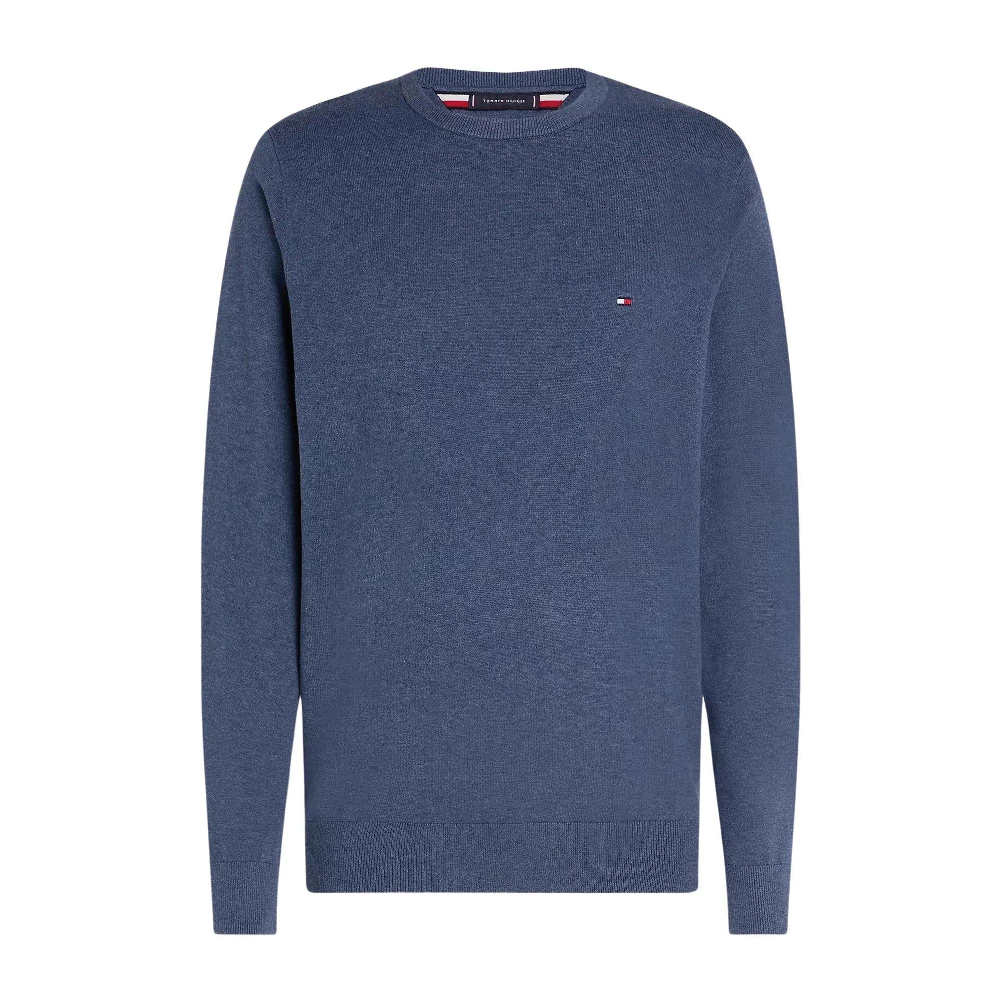 Tommy Hilfiger Tommy Hilfiger Erkek Marka Logolu Uzun Kollu Rahat Mavi Kazak MW0MW14748-DBZ