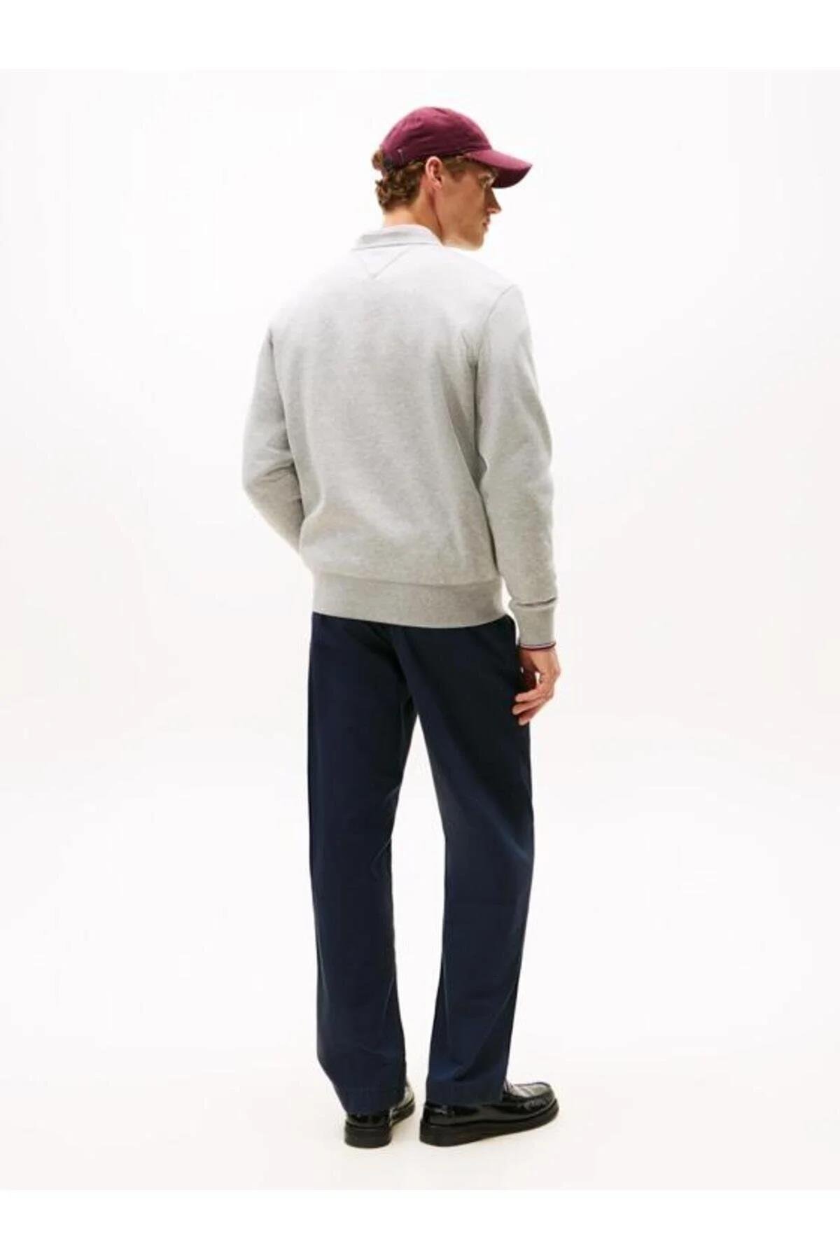 Tommy Hilfiger Tommy Hilfiger Erkek Marka Logolu Uzun Kollu Rahat Gri Sweatshirt MW0MW33639-P01