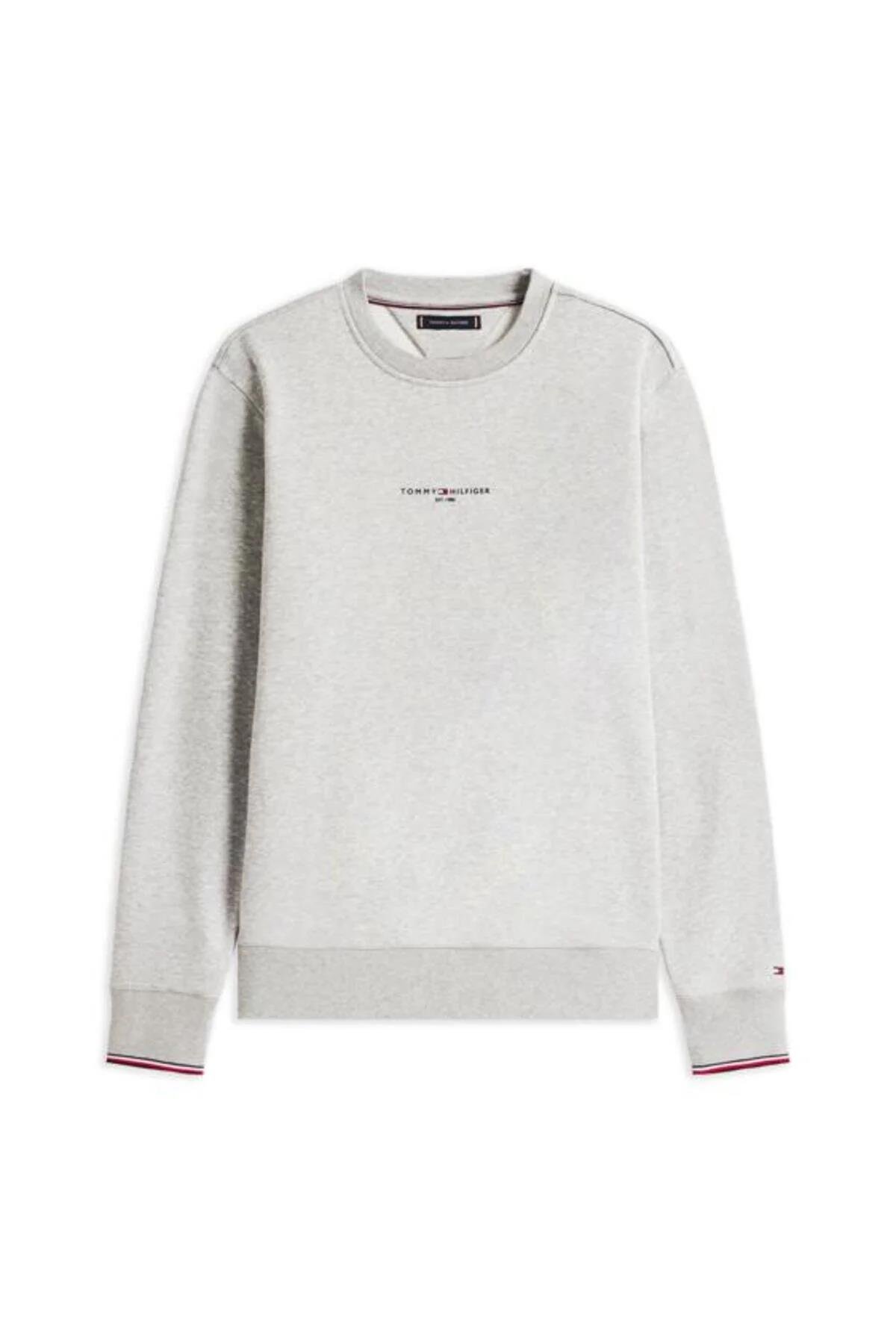 Tommy Hilfiger Tommy Hilfiger Erkek Marka Logolu Uzun Kollu Rahat Gri Sweatshirt MW0MW33639-P01