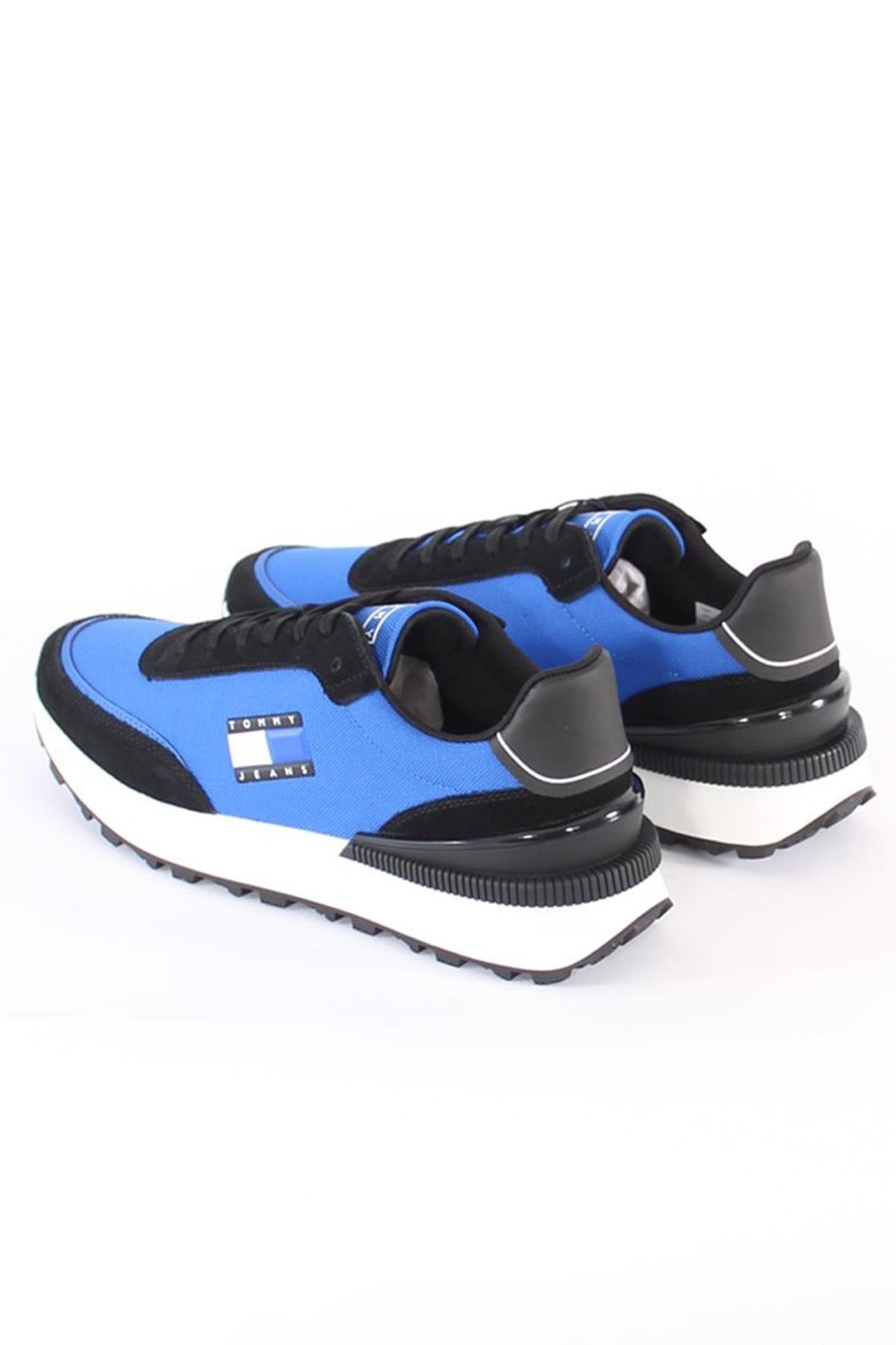 Tommy Hilfiger Tommy Hilfiger Erkek Marka Logolu Bağcıklı Kaydırmaz Tabanlı Günlük Mavi Sneaker EM0EM01265-C66