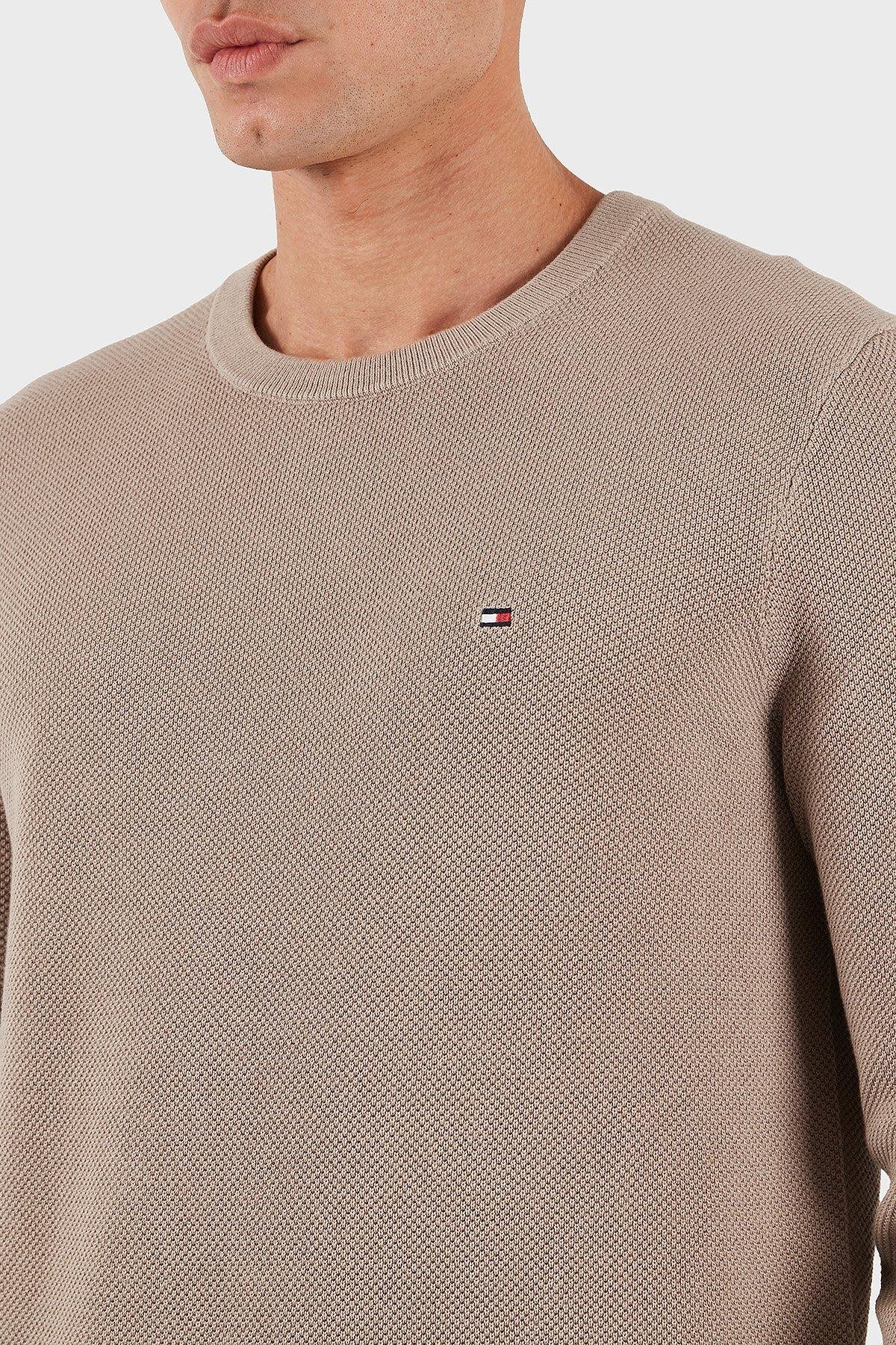 Tommy Hilfiger Tommy Hilfiger Erkek Marka Logolu Uzun Kollu Rahat Bej Kazak MW0MW36347-AFE