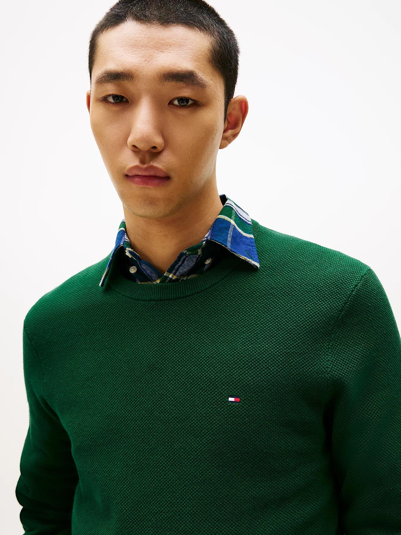 Tommy Hilfiger Tommy Hilfiger Erkek Marka Logolu Uzun Kollu Rahat Yeşil Kazak MW0MW36347-MQ8