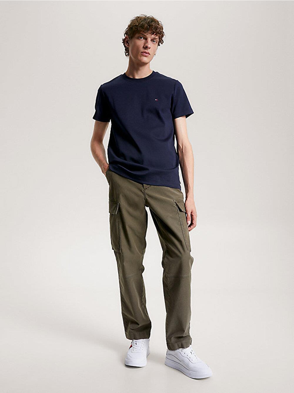 Tommy Hilfiger Tommy Hilfiger Erkek Marka Logolu Pamuklu Günlük Kullanım Mavi T-Shirt MW0MW33202-DW5