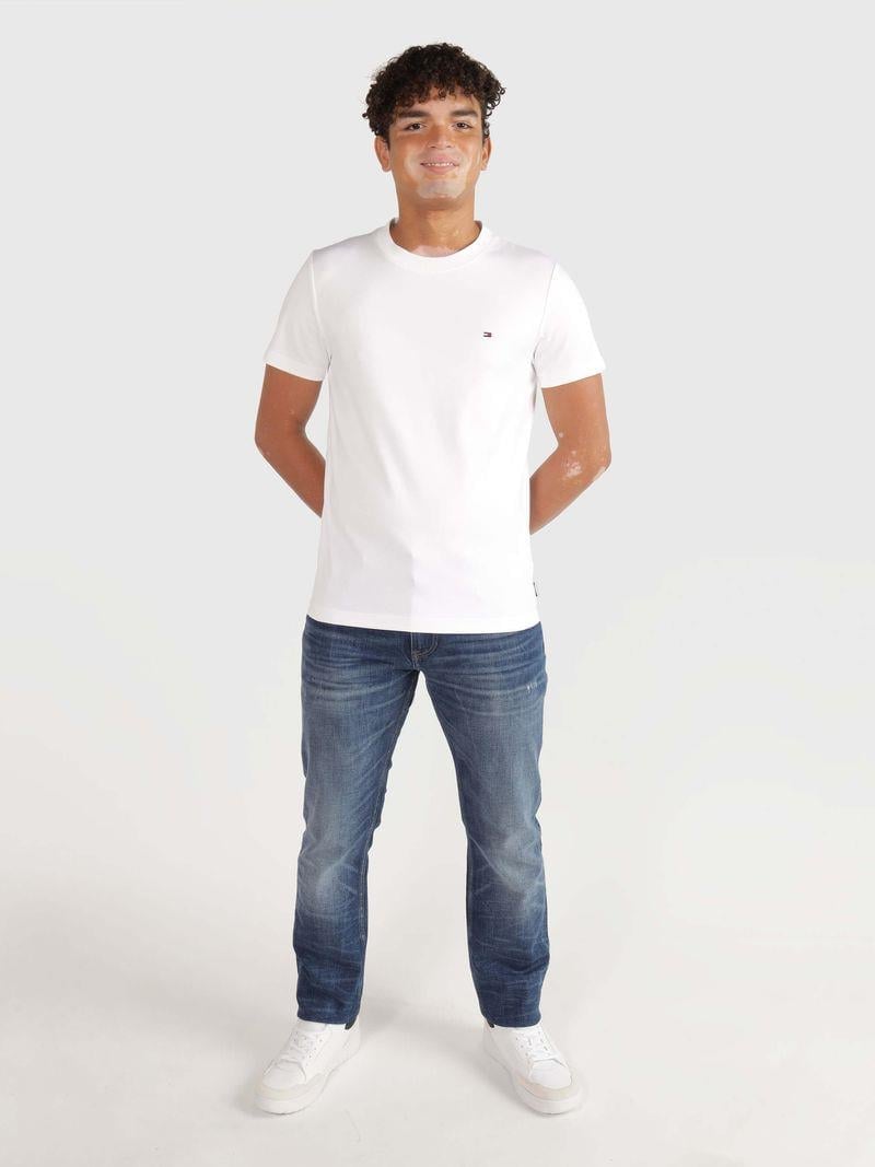 Tommy Hilfiger Tommy Hilfiger Erkek Marka Logolu Pamuklu Günlük Kullanım Beyaz T-Shirt MW0MW33202-YBR
