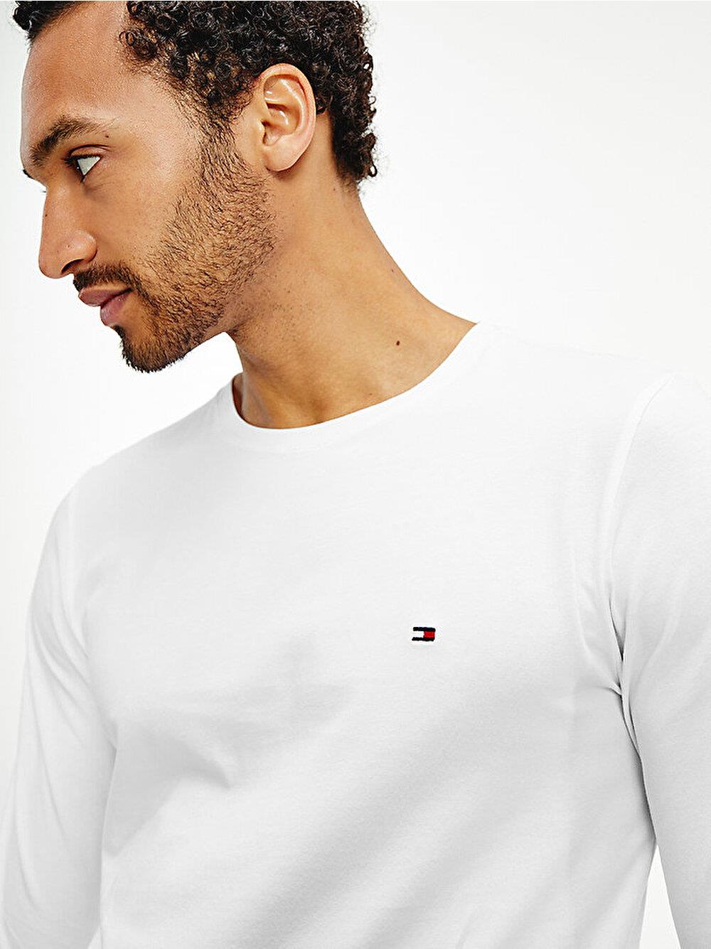 Tommy Hilfiger Tommy Hilfiger Erkek Marka Logo Detaylı Kısa Kollu Yuvarlak Yakalı Beyaz T-Shirt MW0MW10804-YBR