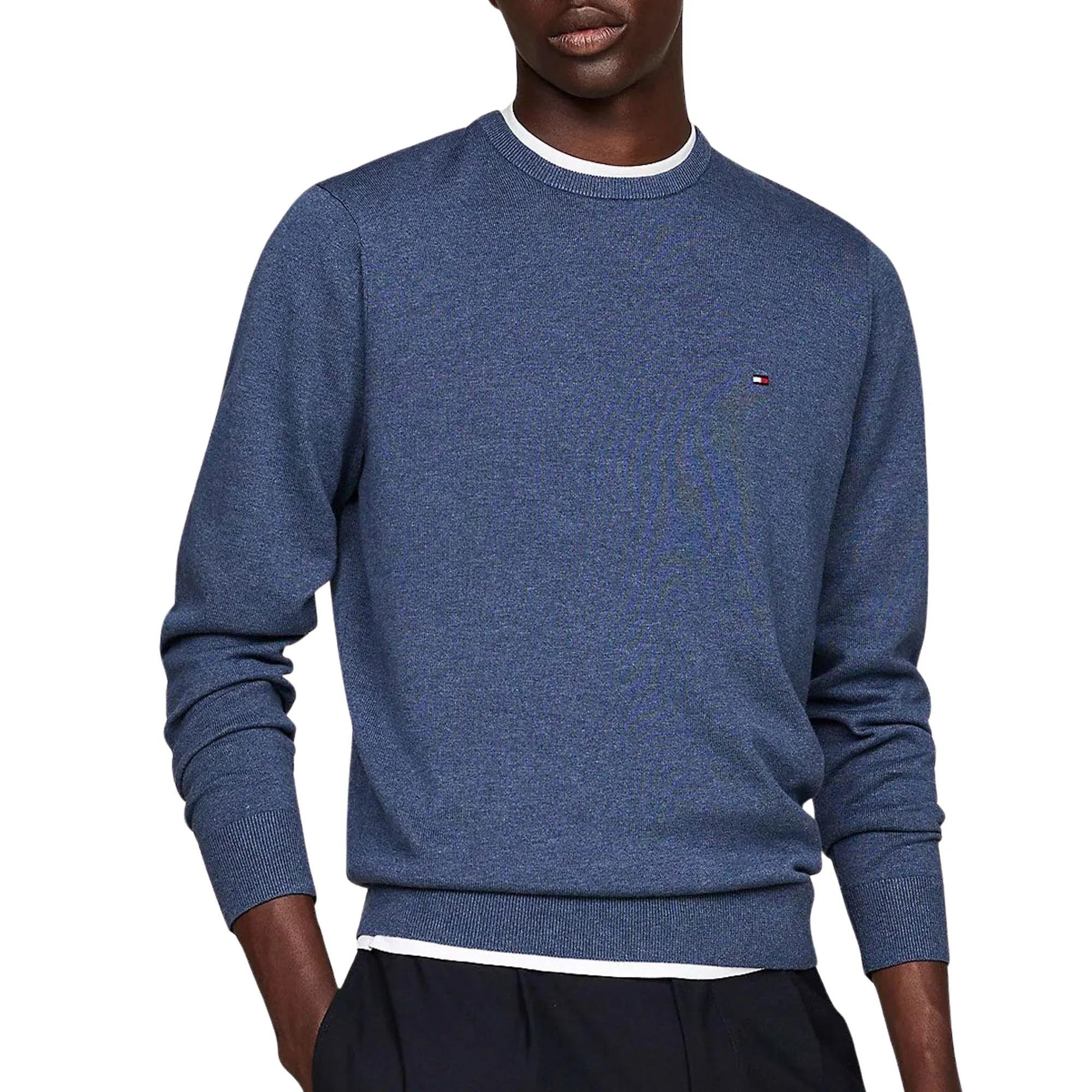 Tommy Hilfiger Tommy Hilfiger Erkek Marka Logolu Uzun Kollu Rahat Mavi Kazak MW0MW14748-DBZ