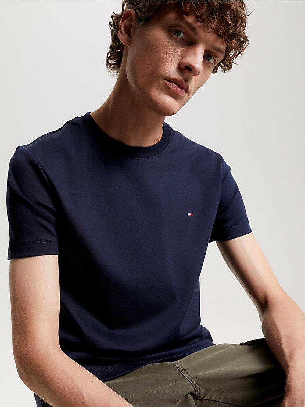 Tommy Hilfiger Tommy Hilfiger Erkek Marka Logolu Pamuklu Günlük Kullanım Mavi T-Shirt MW0MW33202-DW5