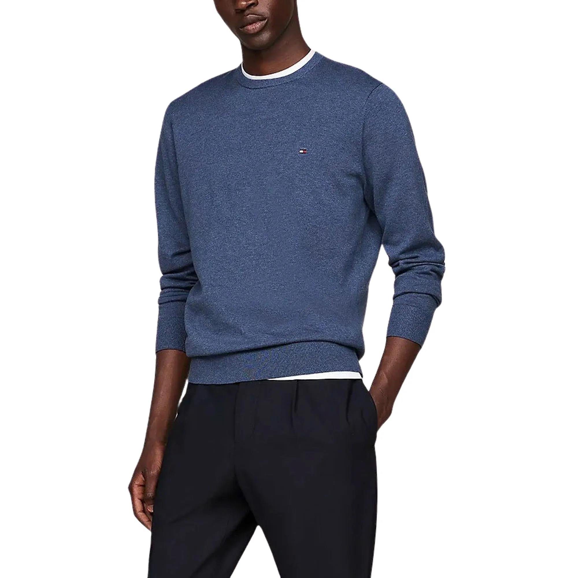 Tommy Hilfiger Tommy Hilfiger Erkek Marka Logolu Uzun Kollu Rahat Mavi Kazak MW0MW14748-DBZ